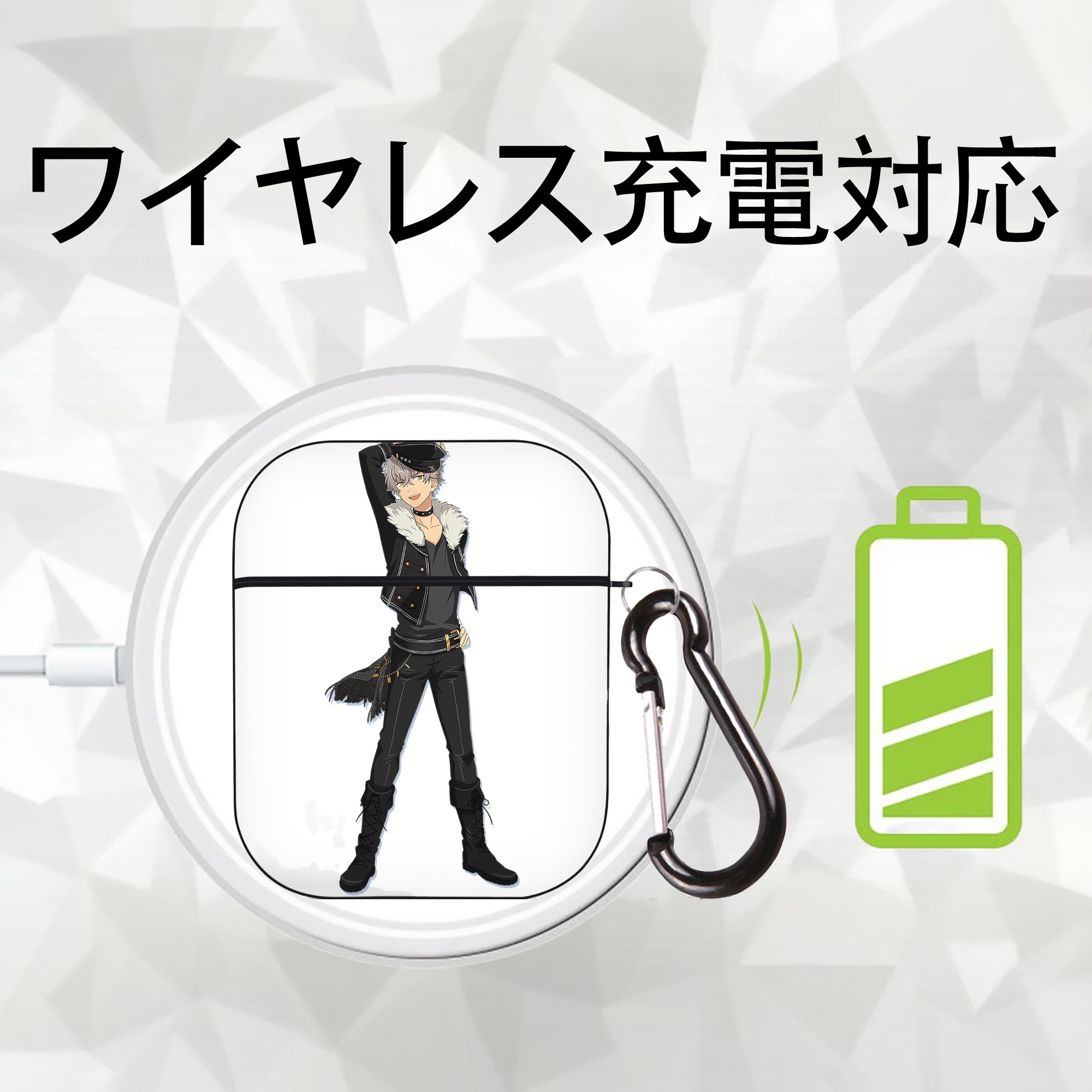 あんさんぶるスターズ! Ensemble Stars AirPods 第2世代保護ケース ハードシェル ブラック 耐衝撃・防指紋・カラビナ付き