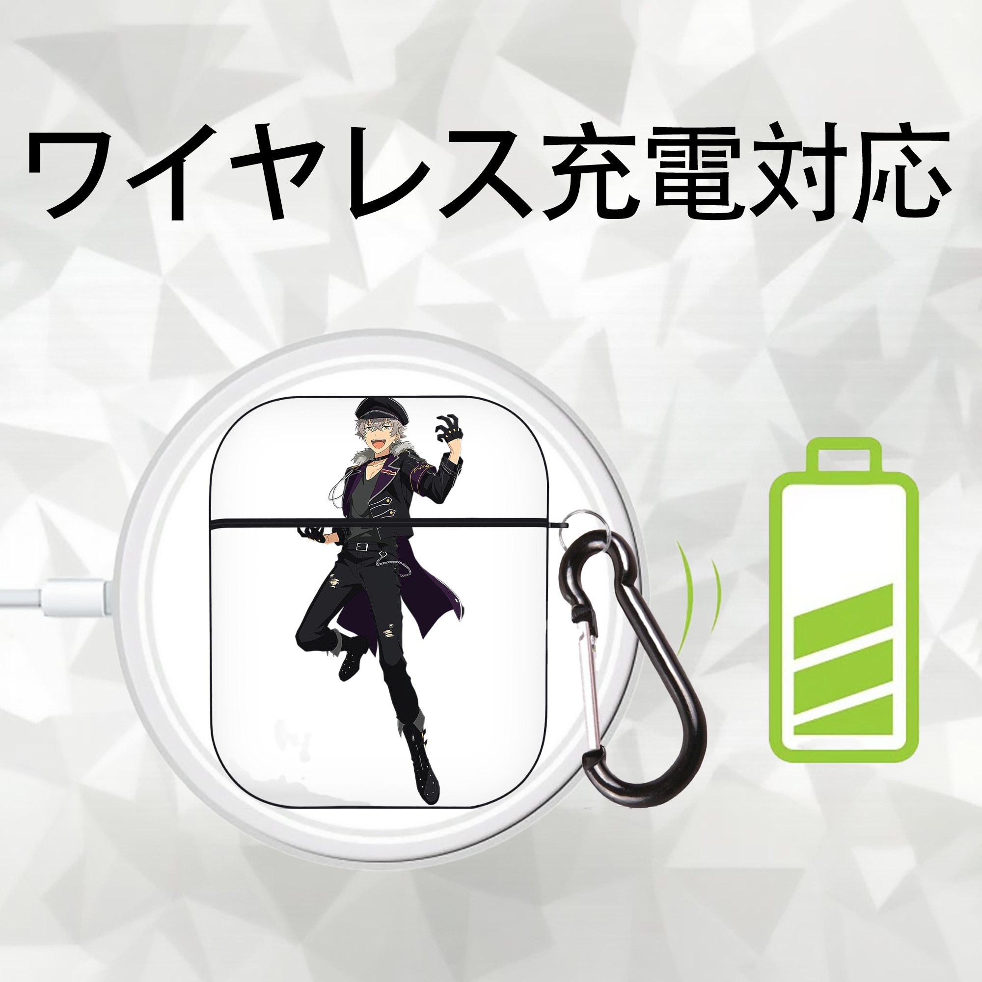 あんさんぶるスターズ! Ensemble Stars AirPods 第2世代保護ケース ハードシェル ブラック 耐衝撃・防指紋・カラビナ付き
