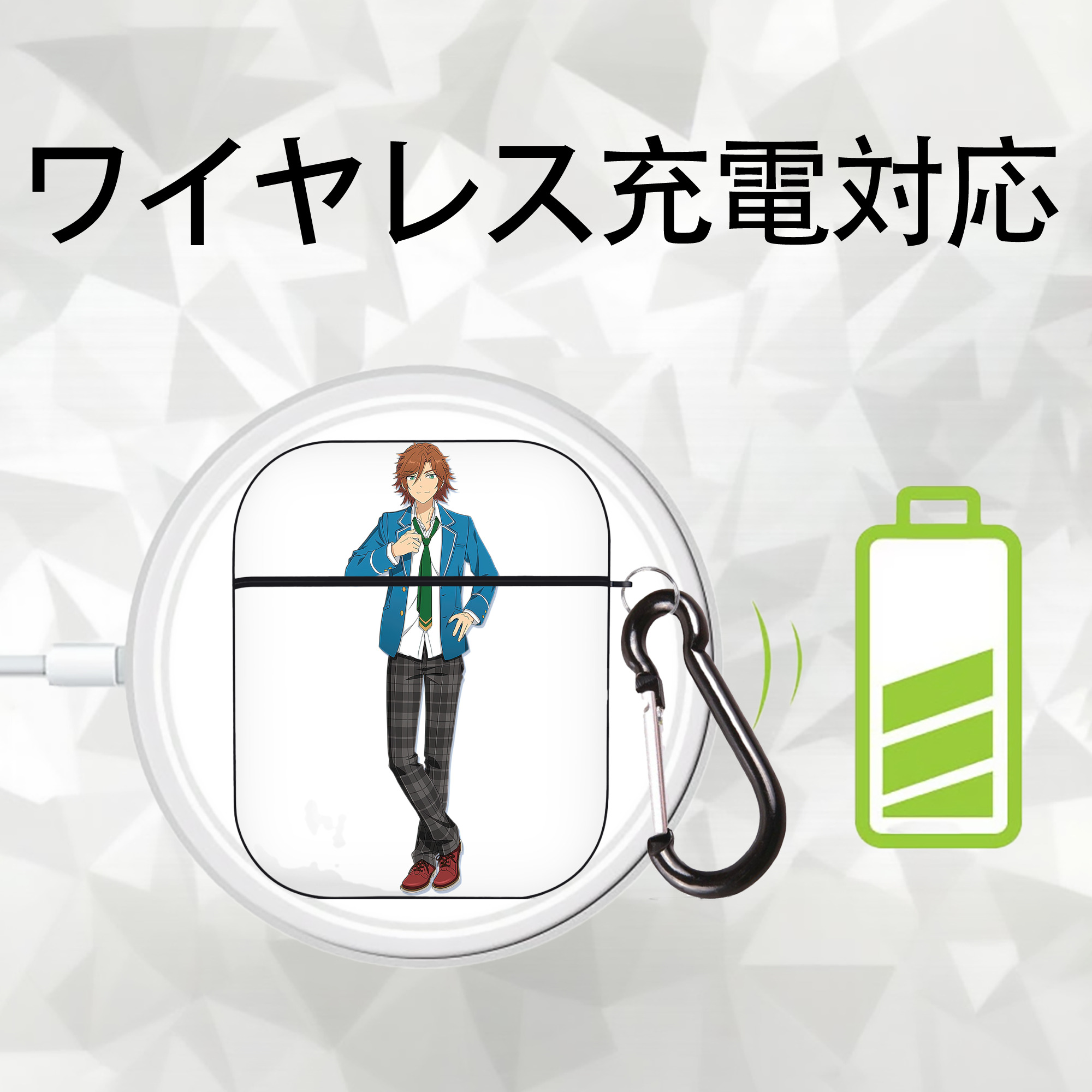 あんさんぶるスターズ! Ensemble Stars AirPods 第2世代保護ケース ハードシェル ブラック 耐衝撃・防指紋・カラビナ付き