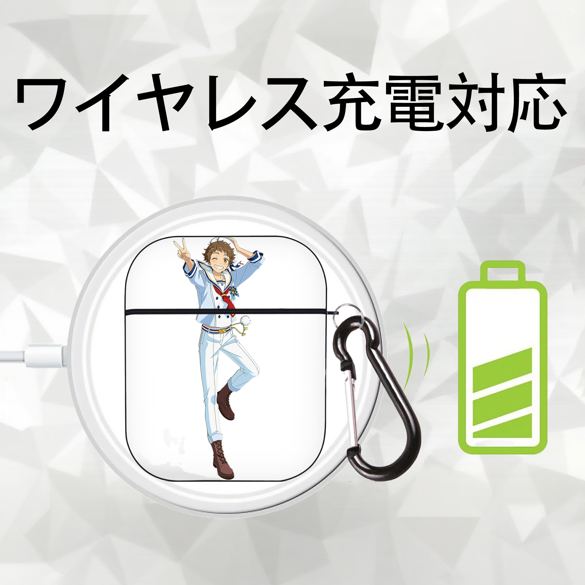 あんさんぶるスターズ! Ensemble Stars AirPods 第2世代保護ケース ハードシェル ブラック 耐衝撃・防指紋・カラビナ付き