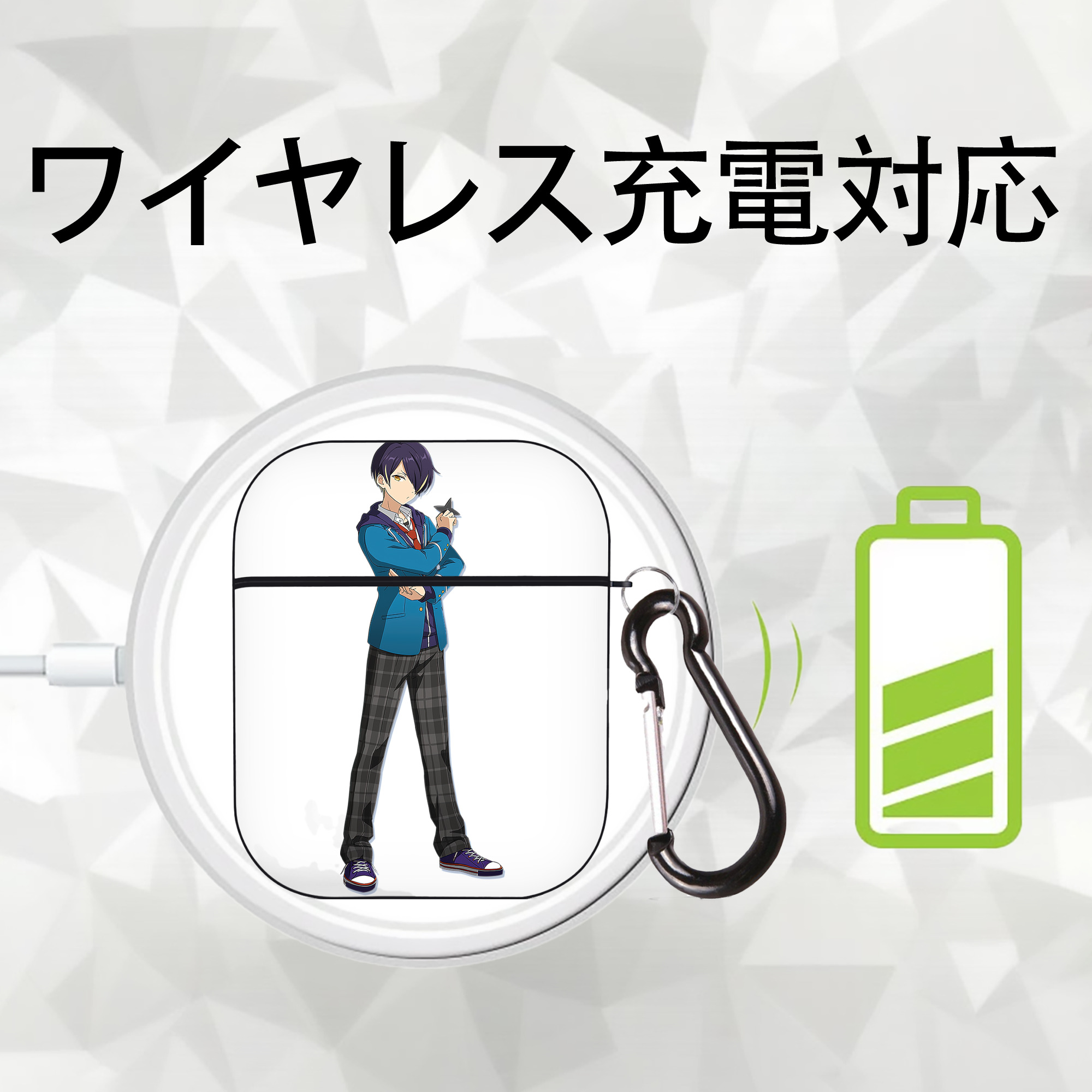 あんさんぶるスターズ! Ensemble Stars AirPods 第2世代保護ケース ハードシェル ブラック 耐衝撃・防指紋・カラビナ付き