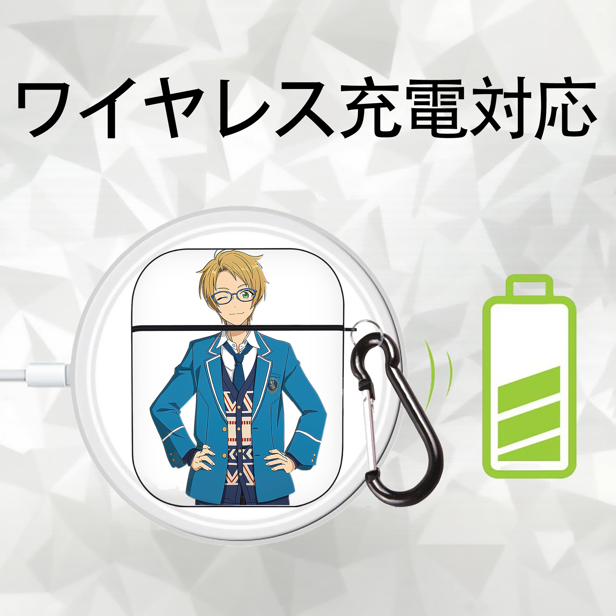 あんさんぶるスターズ! Ensemble Stars AirPods 第2世代保護ケース ハードシェル ブラック 耐衝撃・防指紋・カラビナ付き