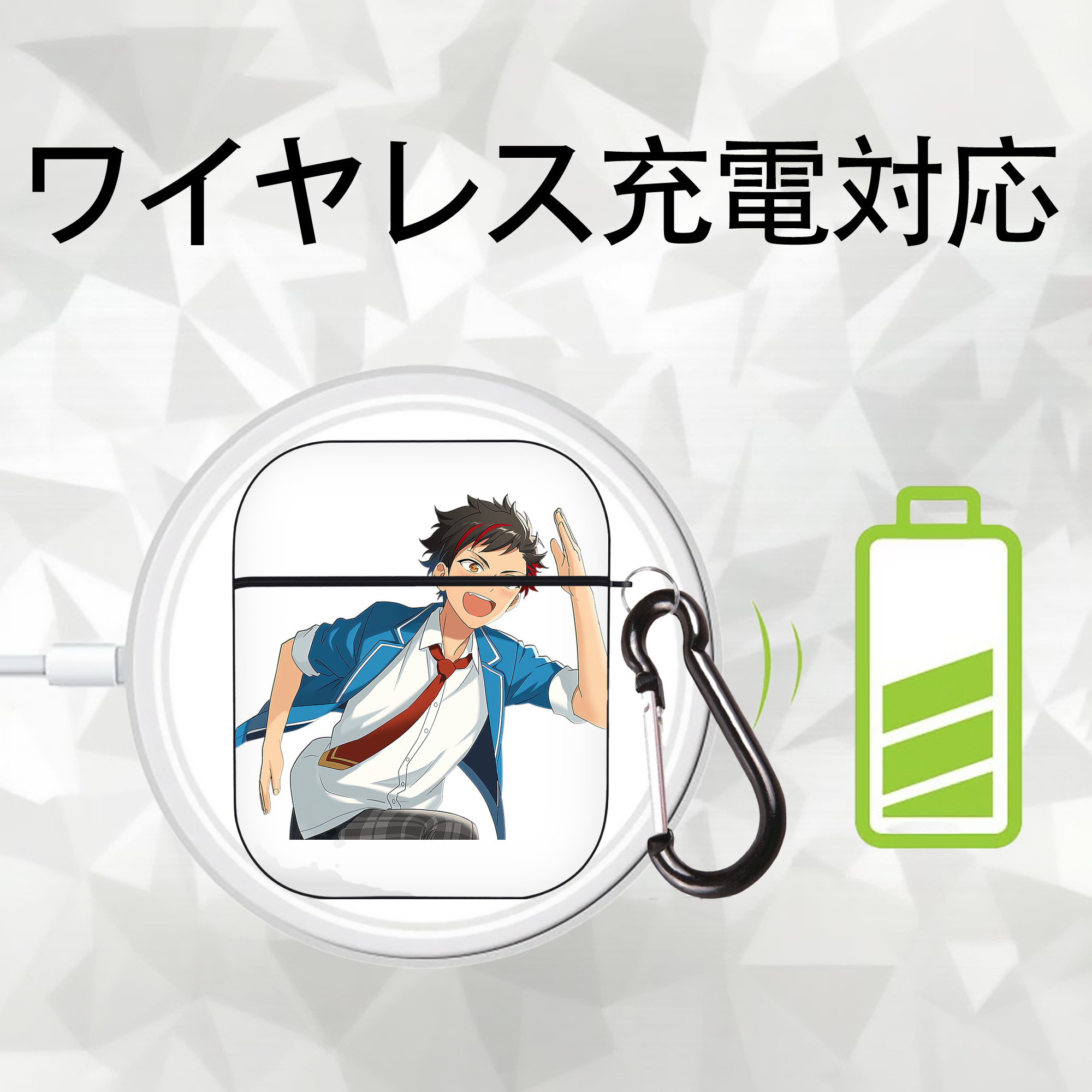 あんさんぶるスターズ! Ensemble Stars AirPods 第2世代保護ケース ハードシェル ブラック 耐衝撃・防指紋・カラビナ付き