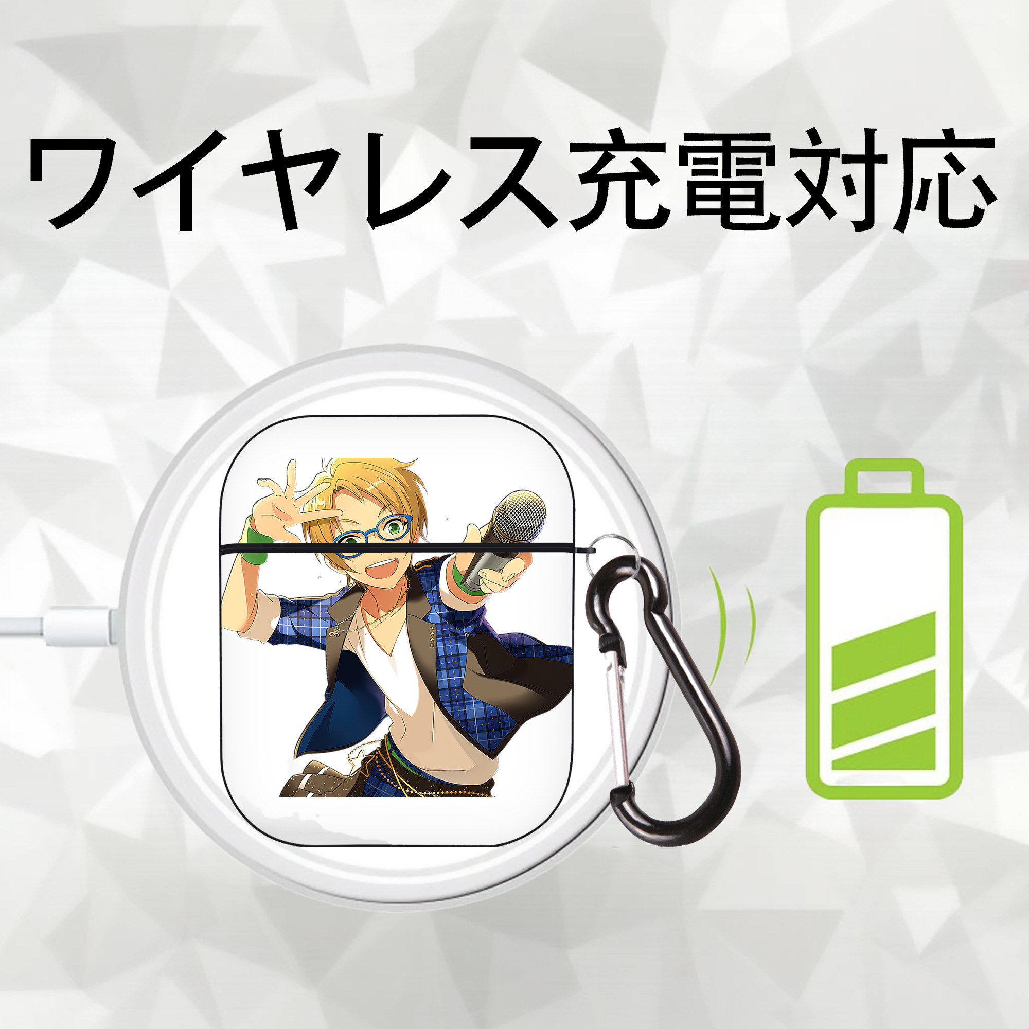 あんさんぶるスターズ! Ensemble Stars AirPods 第2世代保護ケース ハードシェル ブラック 耐衝撃・防指紋・カラビナ付き