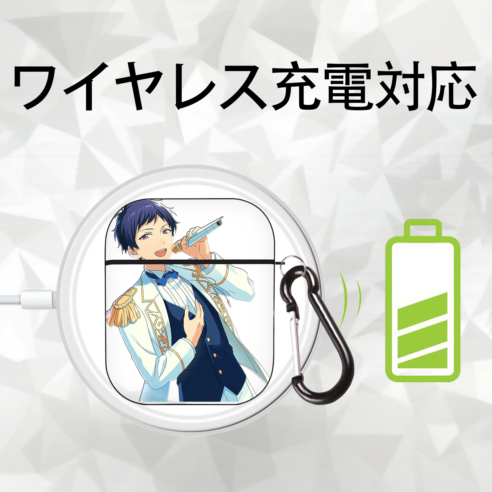 あんさんぶるスターズ! Ensemble Stars AirPods 第2世代保護ケース ハードシェル ブラック 耐衝撃・防指紋・カラビナ付き