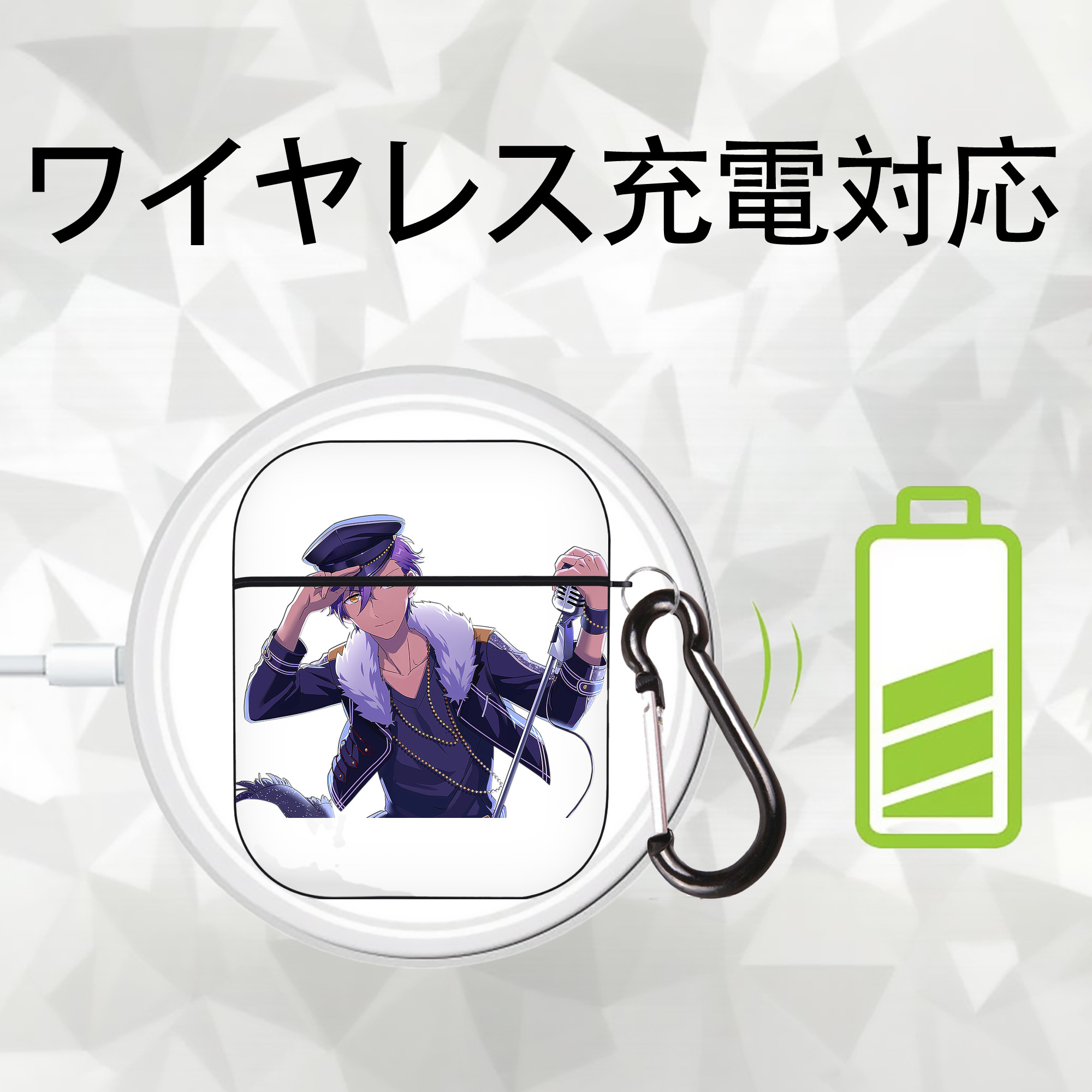 あんさんぶるスターズ! Ensemble Stars AirPods 第2世代保護ケース ハードシェル ブラック 耐衝撃・防指紋・カラビナ付き