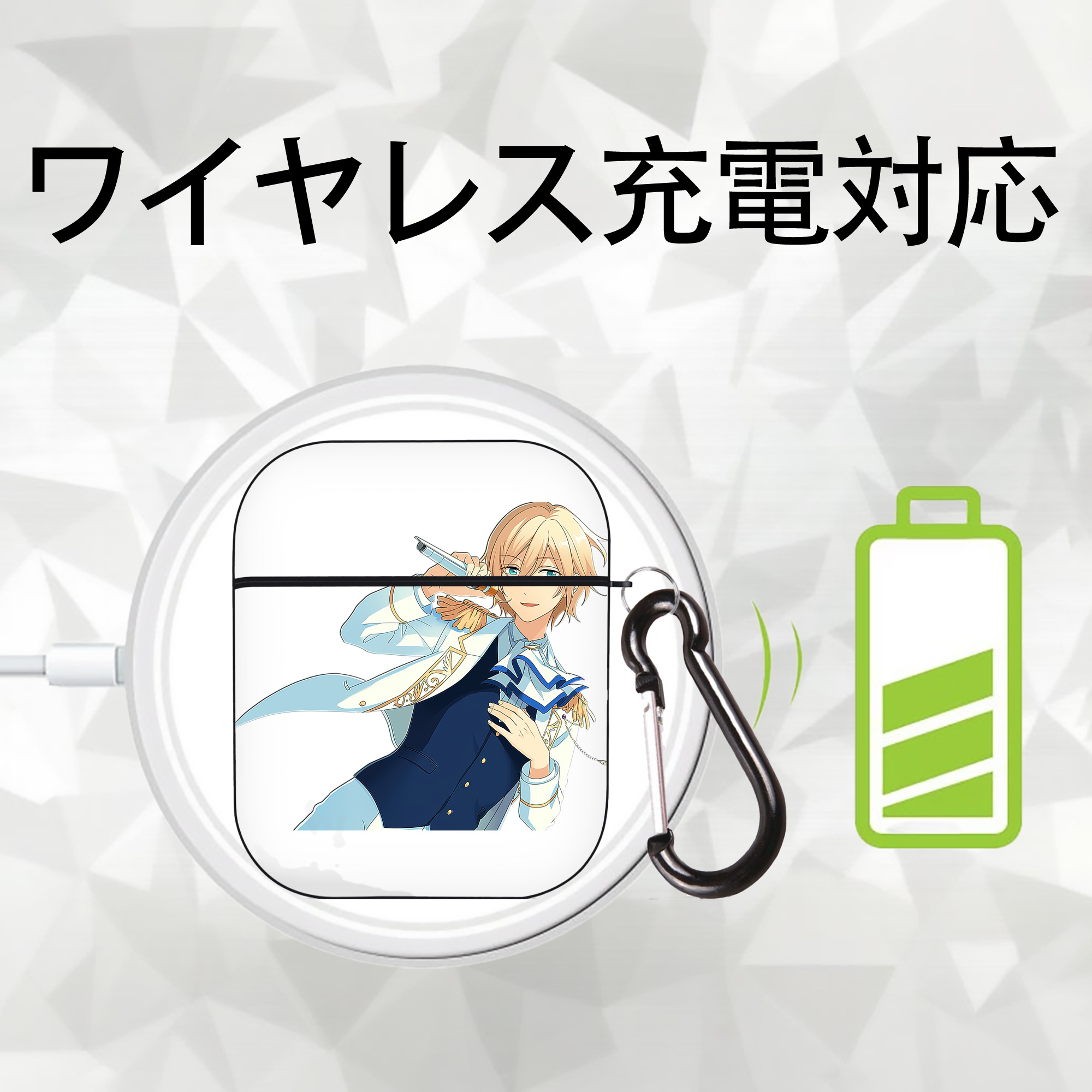 あんさんぶるスターズ! Ensemble Stars AirPods 第2世代保護ケース ハードシェル ブラック 耐衝撃・防指紋・カラビナ付き