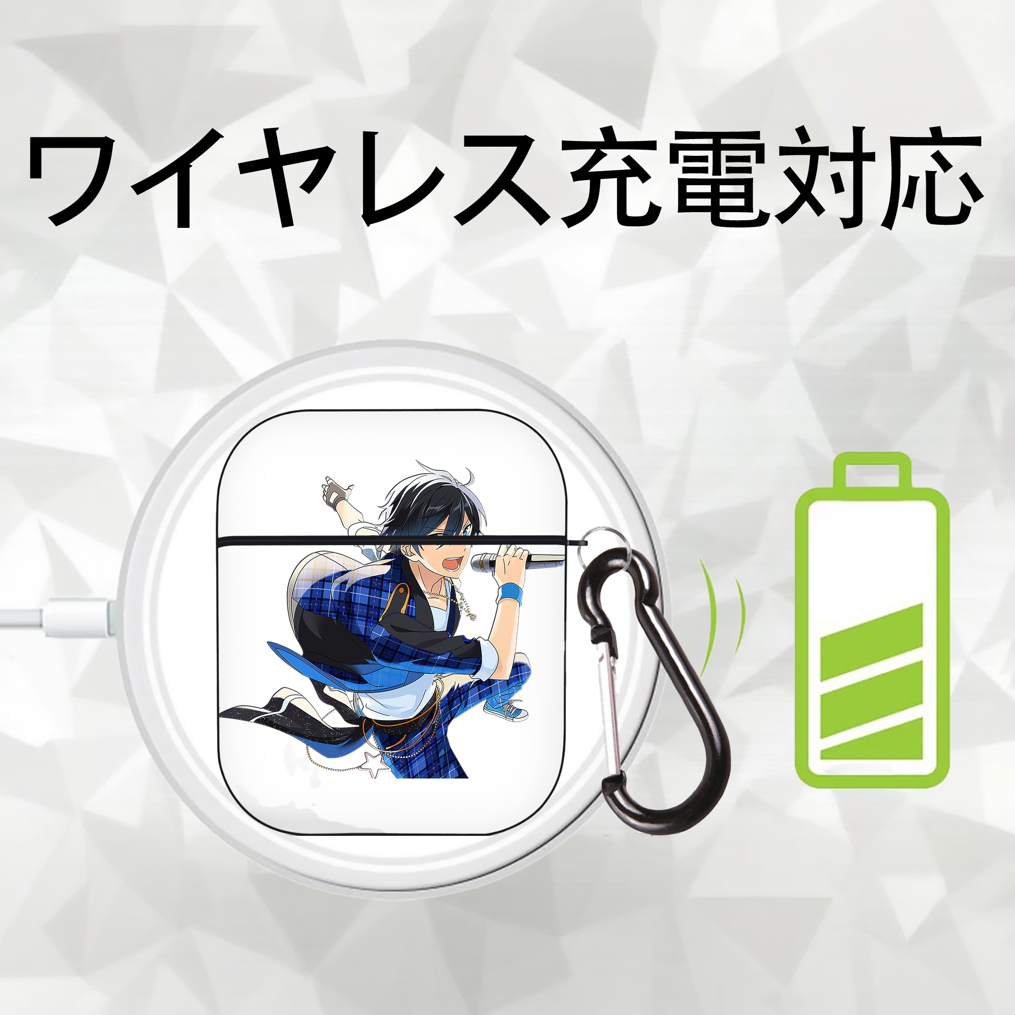 あんさんぶるスターズ! Ensemble Stars AirPods 第2世代保護ケース ハードシェル ブラック 耐衝撃・防指紋・カラビナ付き