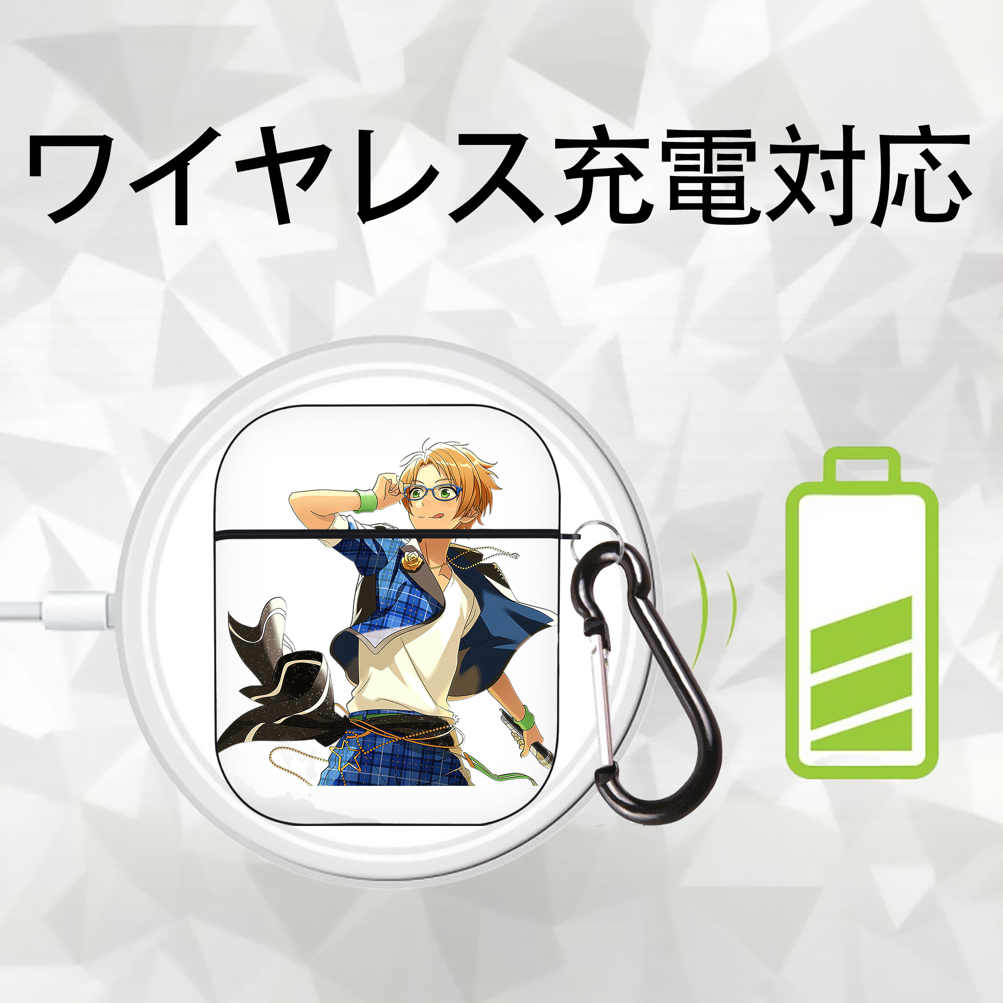 あんさんぶるスターズ! Ensemble Stars AirPods 第2世代保護ケース ハードシェル ブラック 耐衝撃・防指紋・カラビナ付き