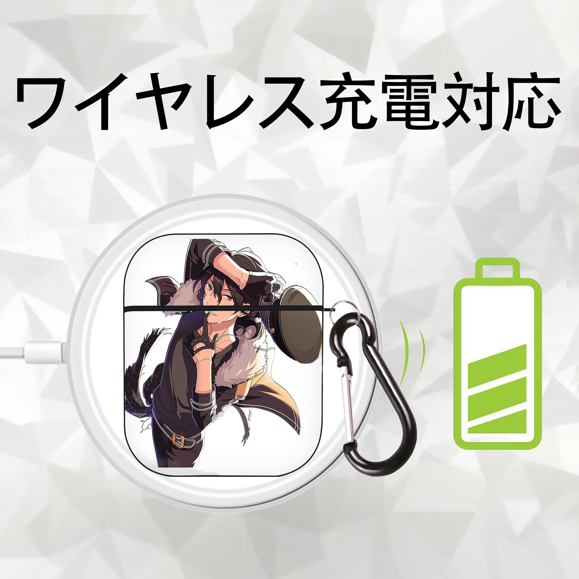 あんさんぶるスターズ! Ensemble Stars AirPods 第2世代保護ケース ハードシェル ブラック 耐衝撃・防指紋・カラビナ付き