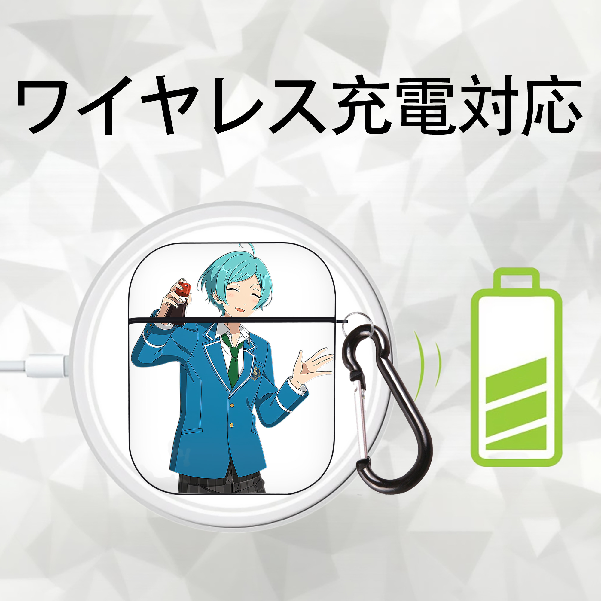 あんさんぶるスターズ! Ensemble Stars AirPods 第2世代保護ケース ハードシェル ブラック 耐衝撃・防指紋・カラビナ付き