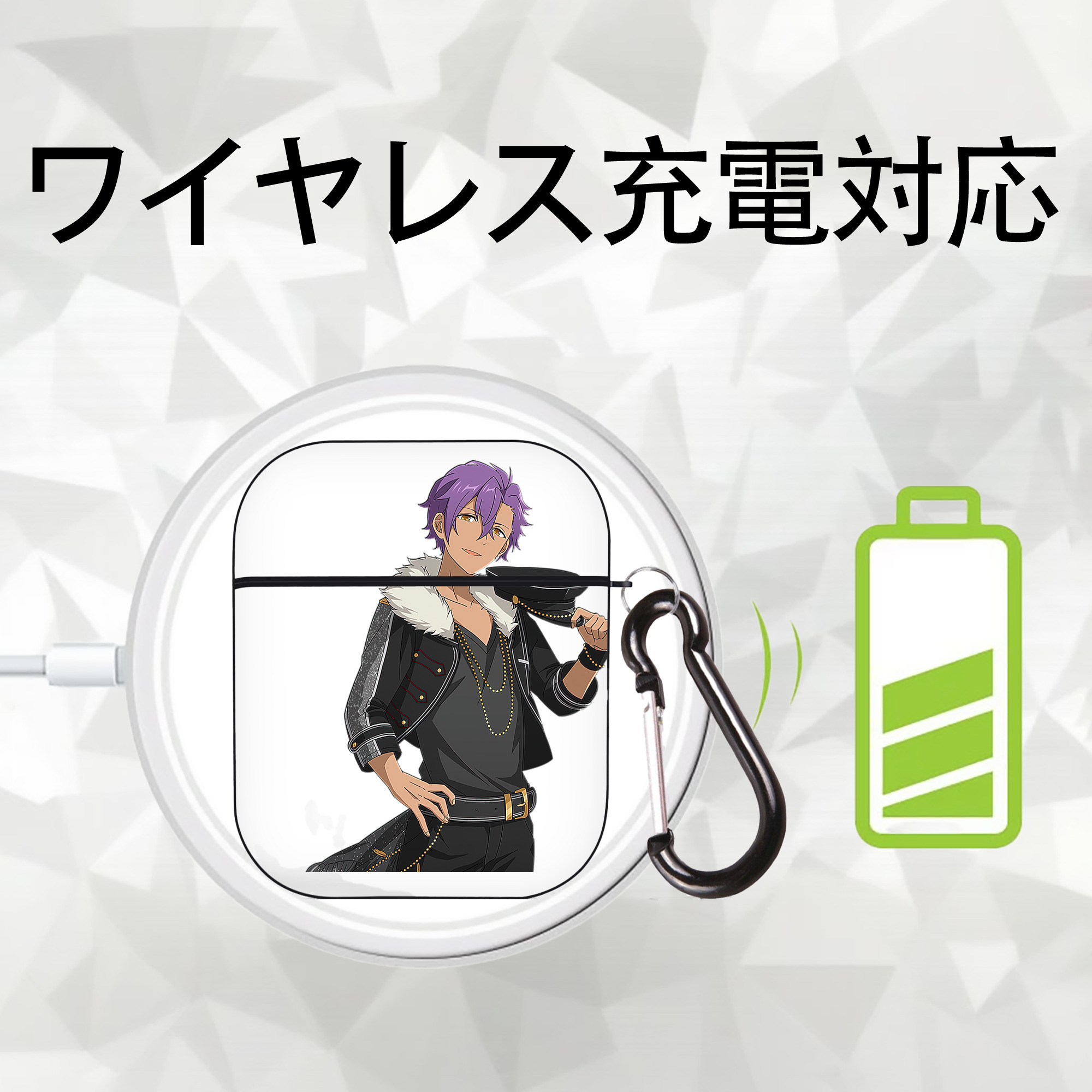 あんさんぶるスターズ! Ensemble Stars AirPods 第2世代保護ケース ハードシェル ブラック 耐衝撃・防指紋・カラビナ付き