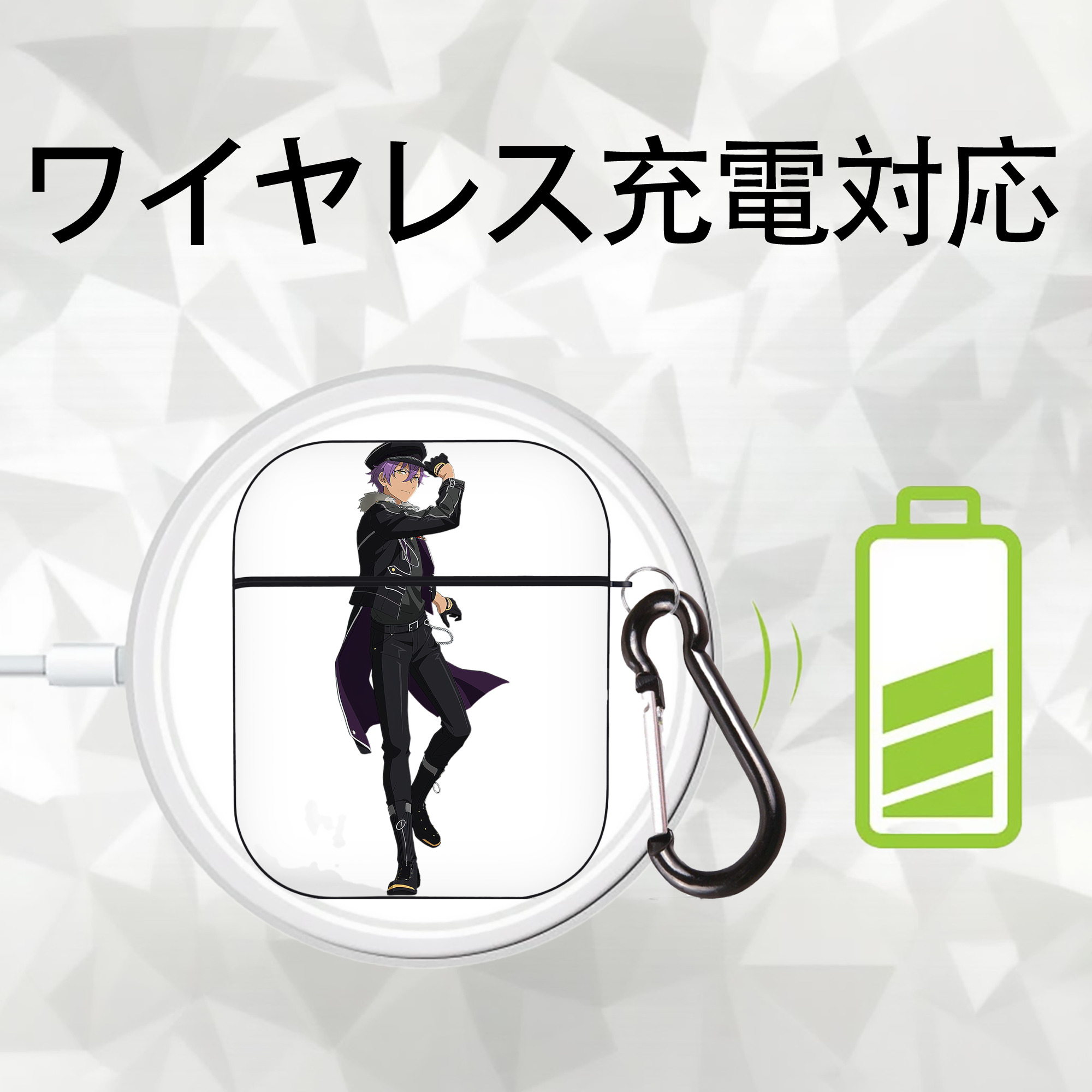 あんさんぶるスターズ! Ensemble Stars AirPods 第2世代保護ケース ハードシェル ブラック 耐衝撃・防指紋・カラビナ付き