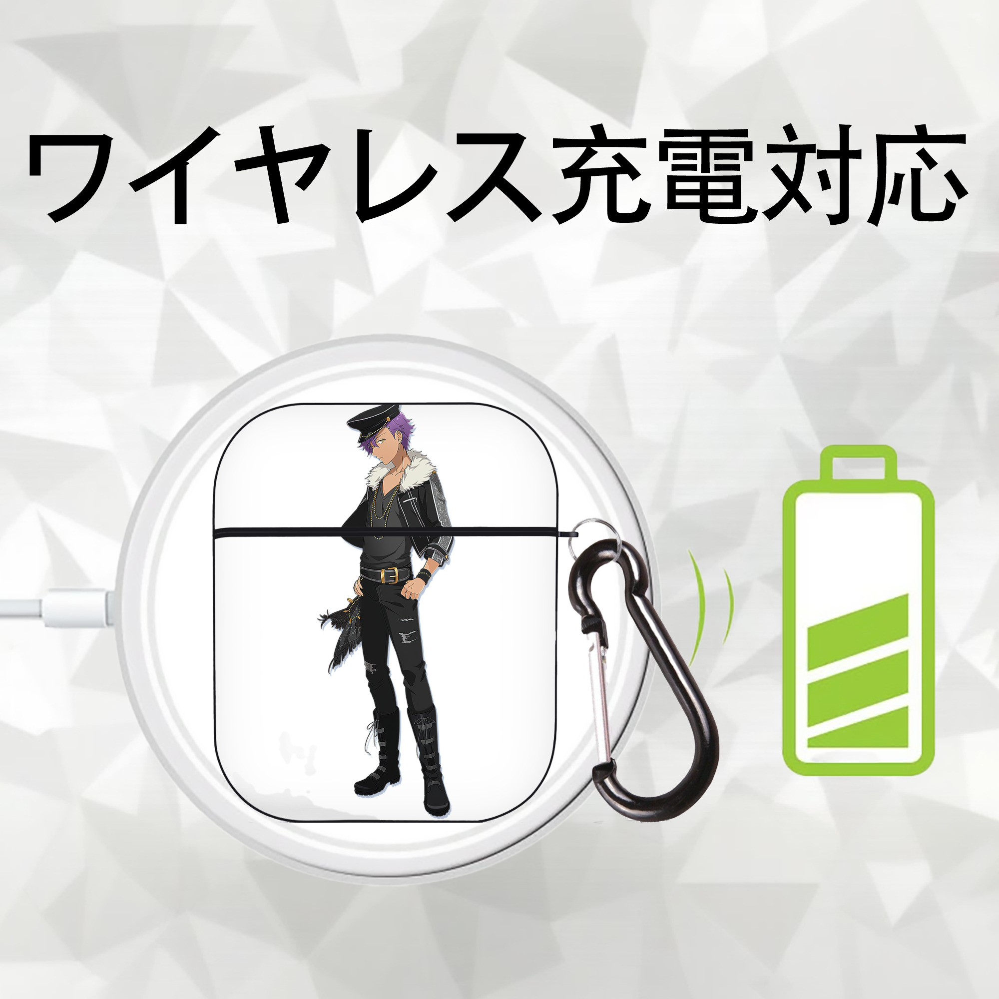 あんさんぶるスターズ! Ensemble Stars AirPods 第2世代保護ケース ハードシェル ブラック 耐衝撃・防指紋・カラビナ付き