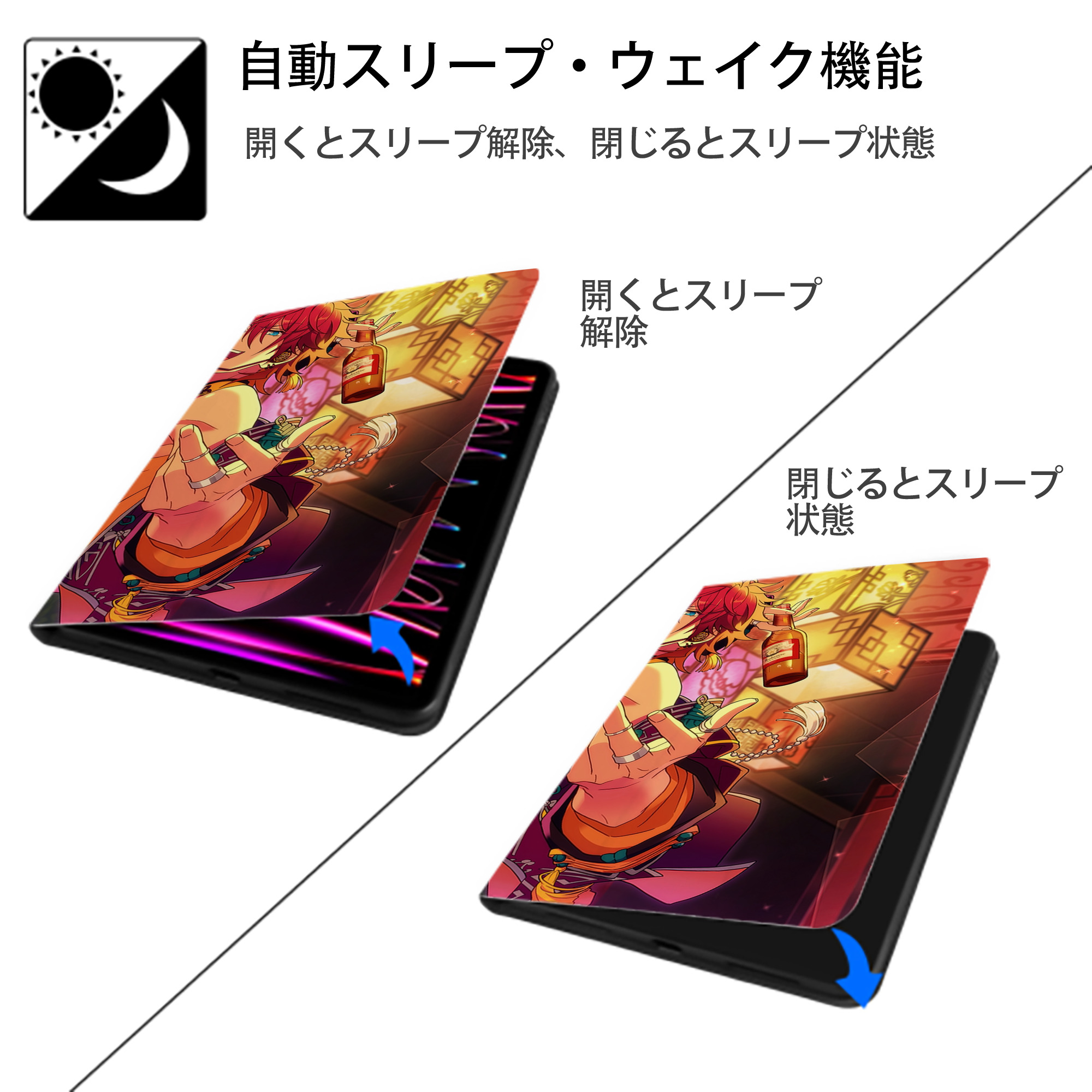 あんさんぶるスターズ! Ensemble Stars IPad ケース ブック型 PUレザー TPU 耐衝撃 軽量 薄型 ペン収納なし 全面保護 IPad 各モデル対応