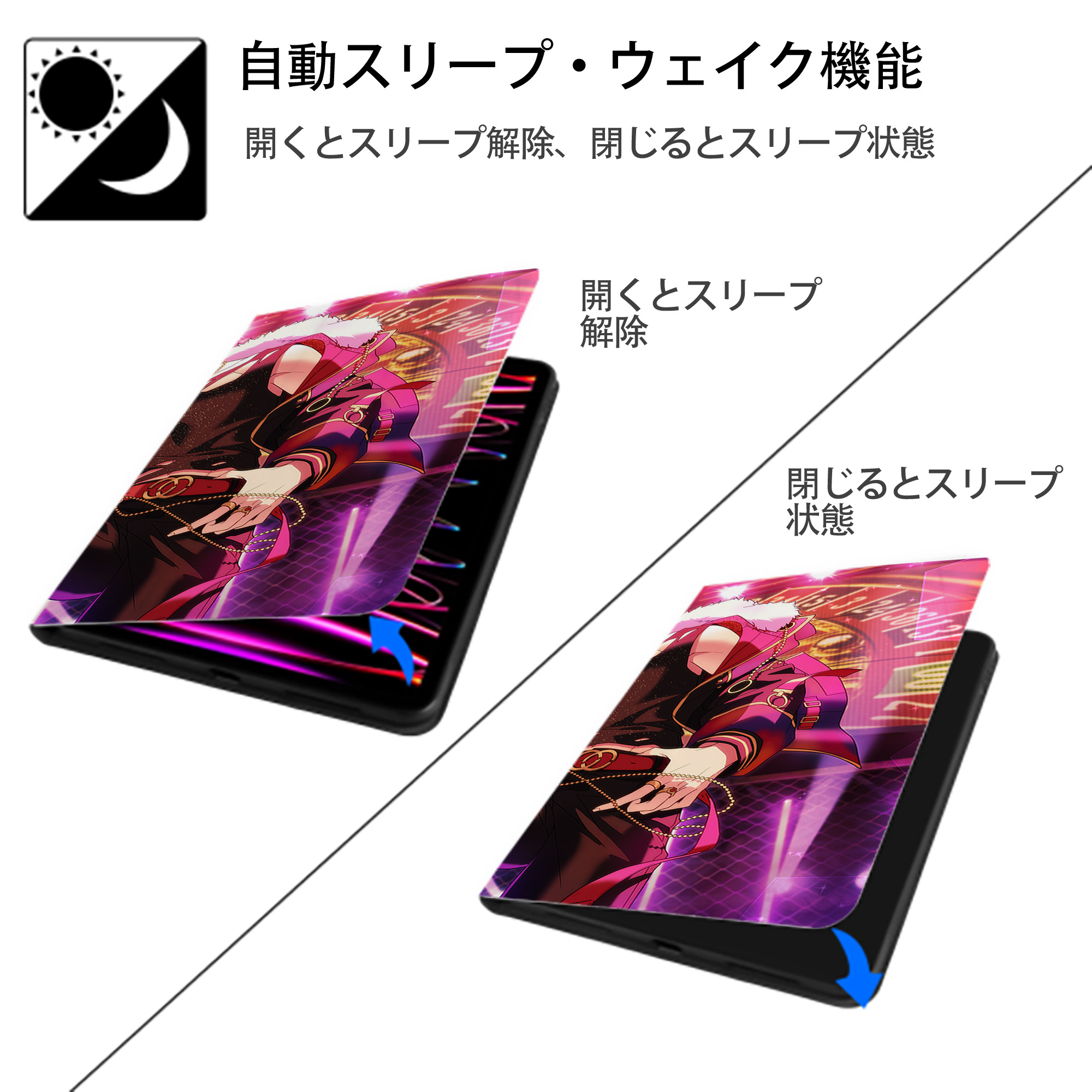 あんさんぶるスターズ! Ensemble Stars IPad ケース ブック型 PUレザー TPU 耐衝撃 軽量 薄型 ペン収納なし 全面保護 IPad 各モデル対応