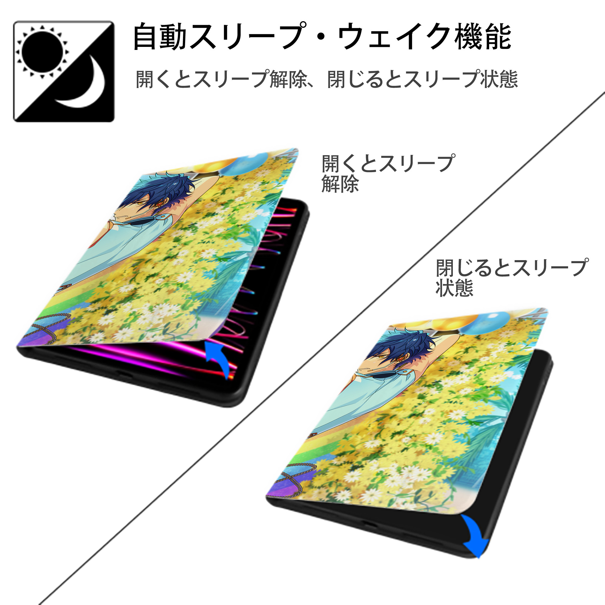 あんさんぶるスターズ! Ensemble Stars IPad ケース ブック型 PUレザー TPU 耐衝撃 軽量 薄型 ペン収納なし 全面保護 IPad 各モデル対応