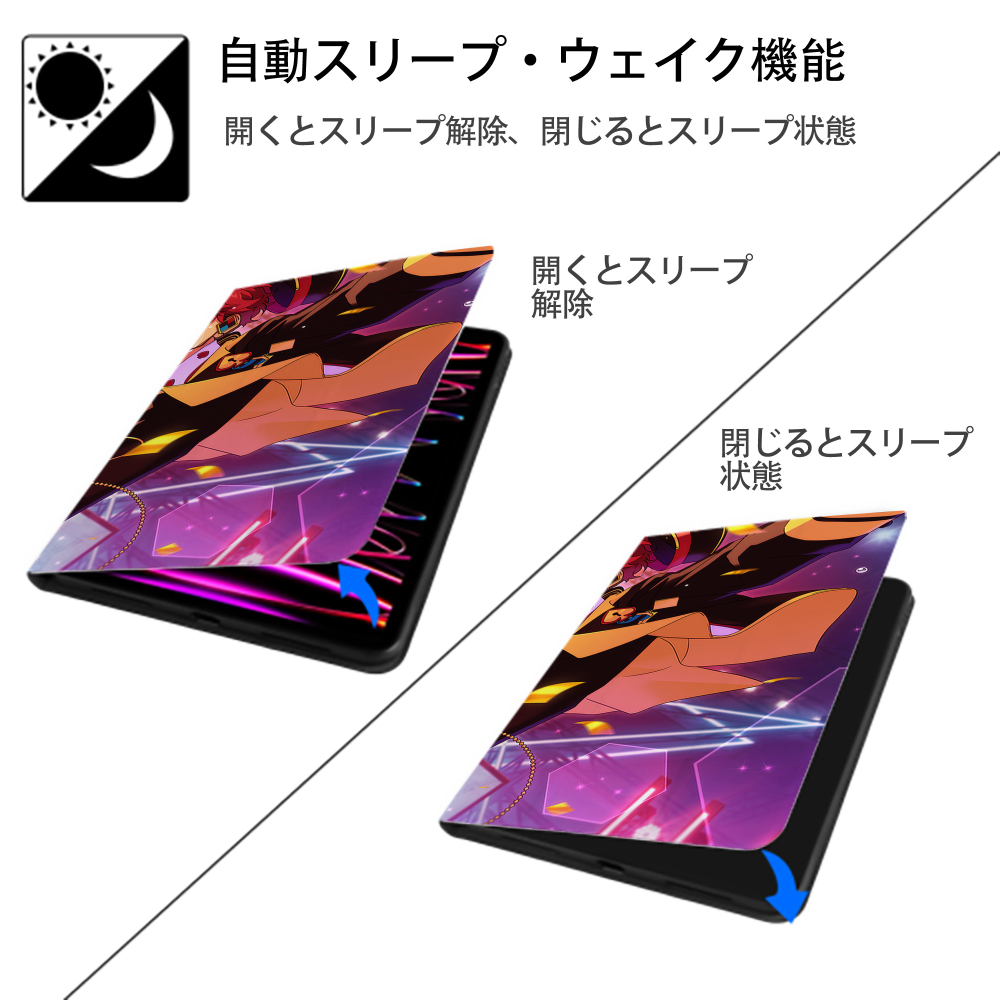 あんさんぶるスターズ! Ensemble Stars IPad ケース ブック型 PUレザー TPU 耐衝撃 軽量 薄型 ペン収納なし 全面保護 IPad 各モデル対応