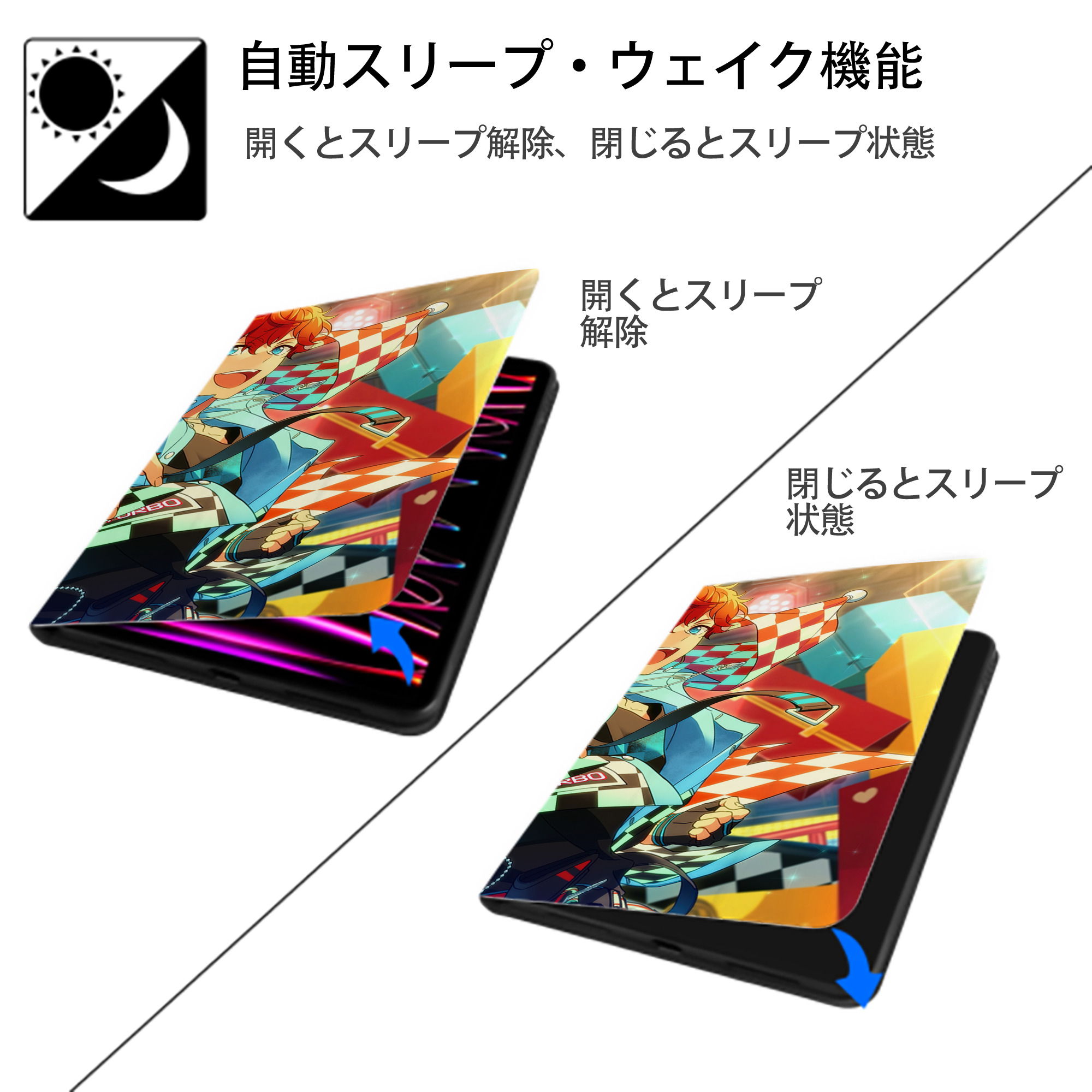 あんさんぶるスターズ! Ensemble Stars IPad ケース ブック型 PUレザー TPU 耐衝撃 軽量 薄型 ペン収納なし 全面保護 IPad 各モデル対応