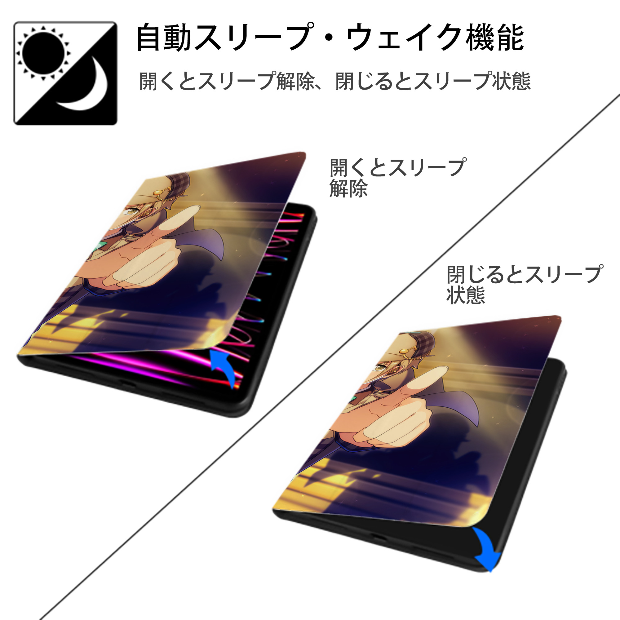 あんさんぶるスターズ! Ensemble Stars IPad ケース ブック型 PUレザー TPU 耐衝撃 軽量 薄型 ペン収納なし 全面保護 IPad 各モデル対応