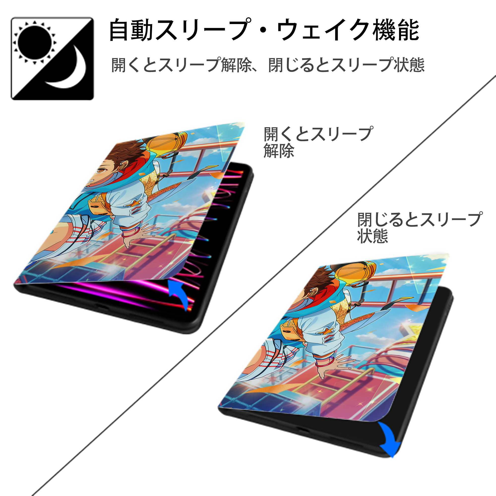 あんさんぶるスターズ! Ensemble Stars IPad ケース ブック型 PUレザー TPU 耐衝撃 軽量 薄型 ペン収納なし 全面保護 IPad 各モデル対応
