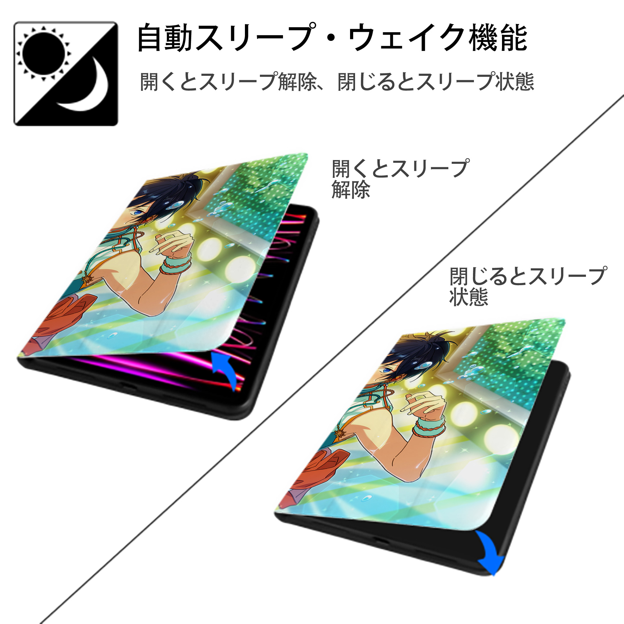 あんさんぶるスターズ! Ensemble Stars IPad ケース ブック型 PUレザー TPU 耐衝撃 軽量 薄型 ペン収納なし 全面保護 IPad 各モデル対応