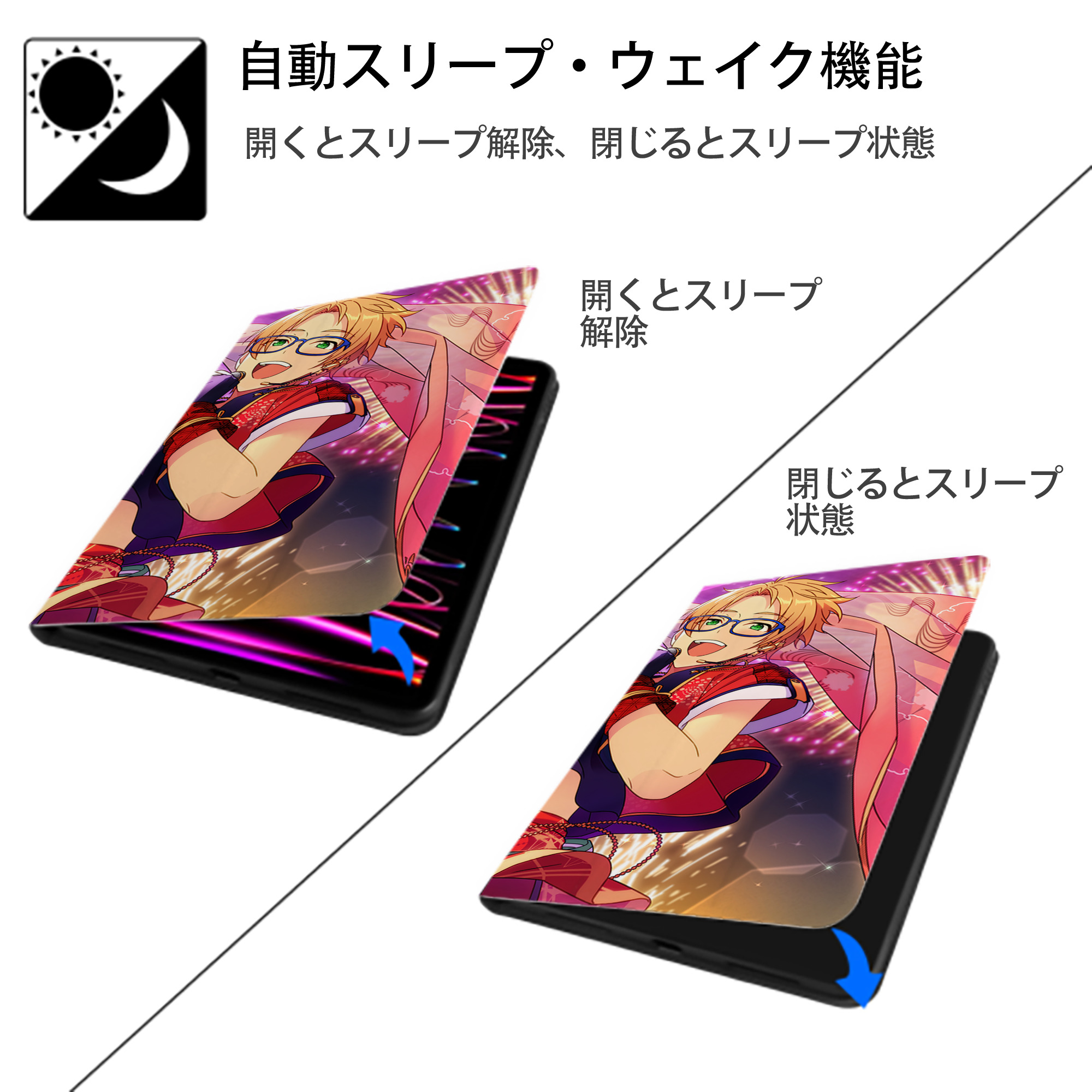 あんさんぶるスターズ! Ensemble Stars IPad ケース ブック型 PUレザー TPU 耐衝撃 軽量 薄型 ペン収納なし 全面保護 IPad 各モデル対応