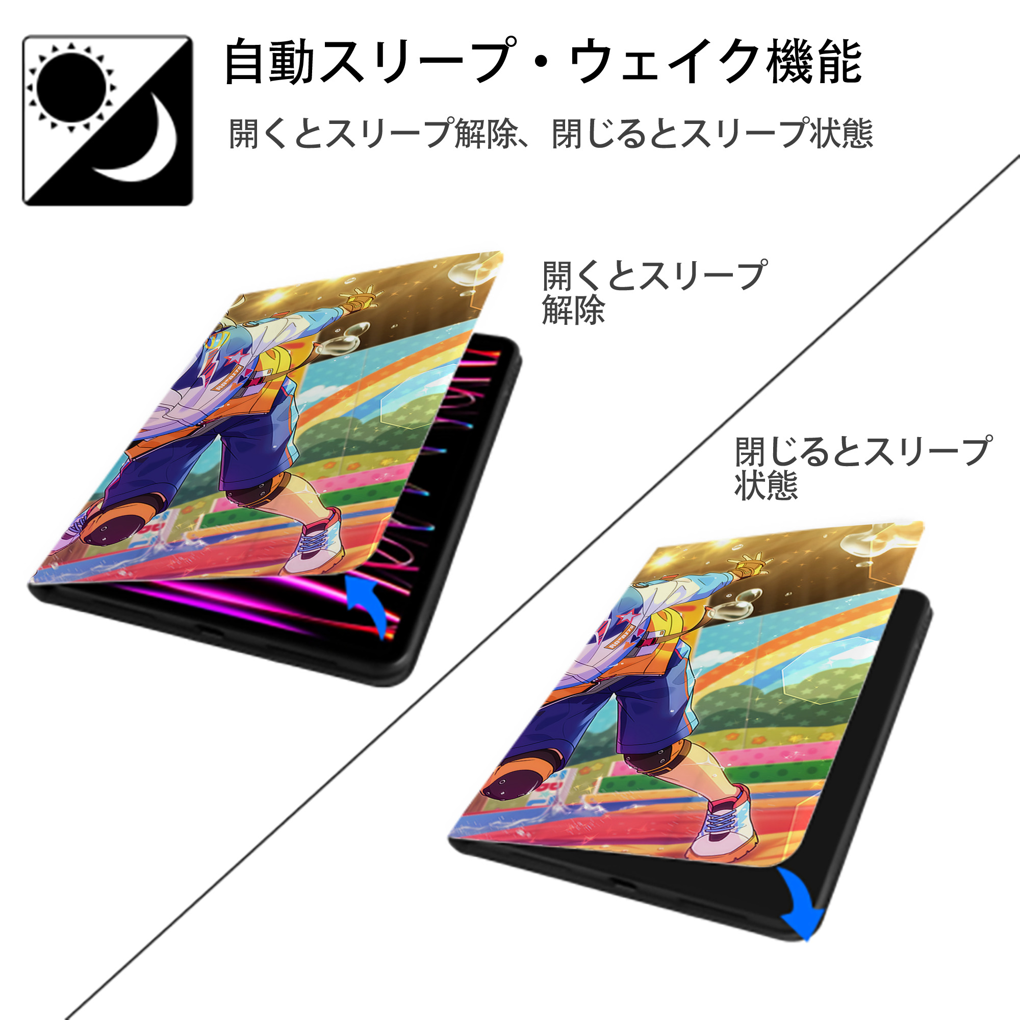 あんさんぶるスターズ! Ensemble Stars IPad ケース ブック型 PUレザー TPU 耐衝撃 軽量 薄型 ペン収納なし 全面保護 IPad 各モデル対応