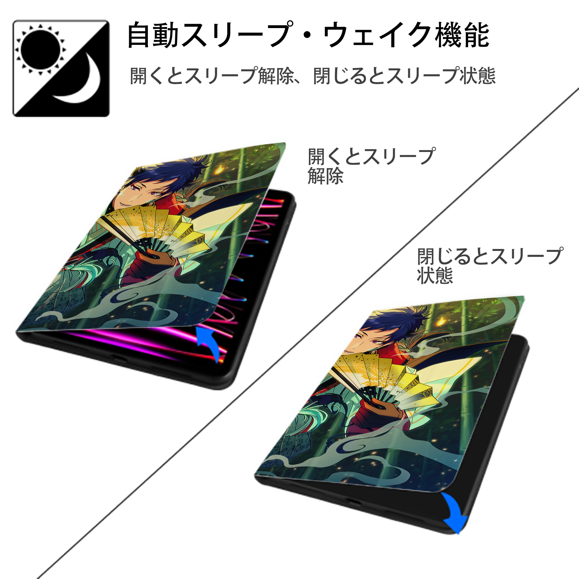 あんさんぶるスターズ! Ensemble Stars IPad ケース ブック型 PUレザー TPU 耐衝撃 軽量 薄型 ペン収納なし 全面保護 IPad 各モデル対応