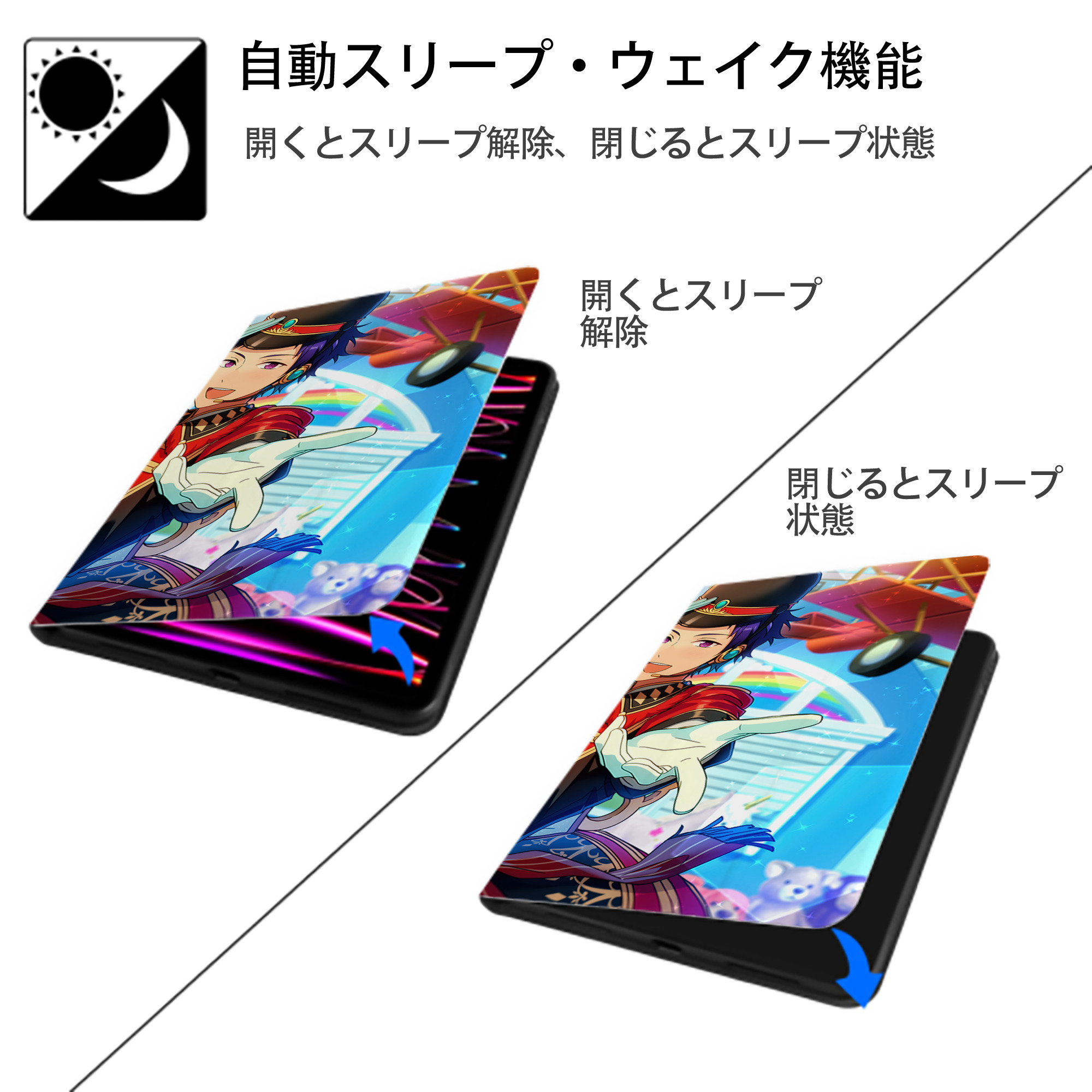 あんさんぶるスターズ! Ensemble Stars IPad ケース ブック型 PUレザー TPU 耐衝撃 軽量 薄型 ペン収納なし 全面保護 IPad 各モデル対応