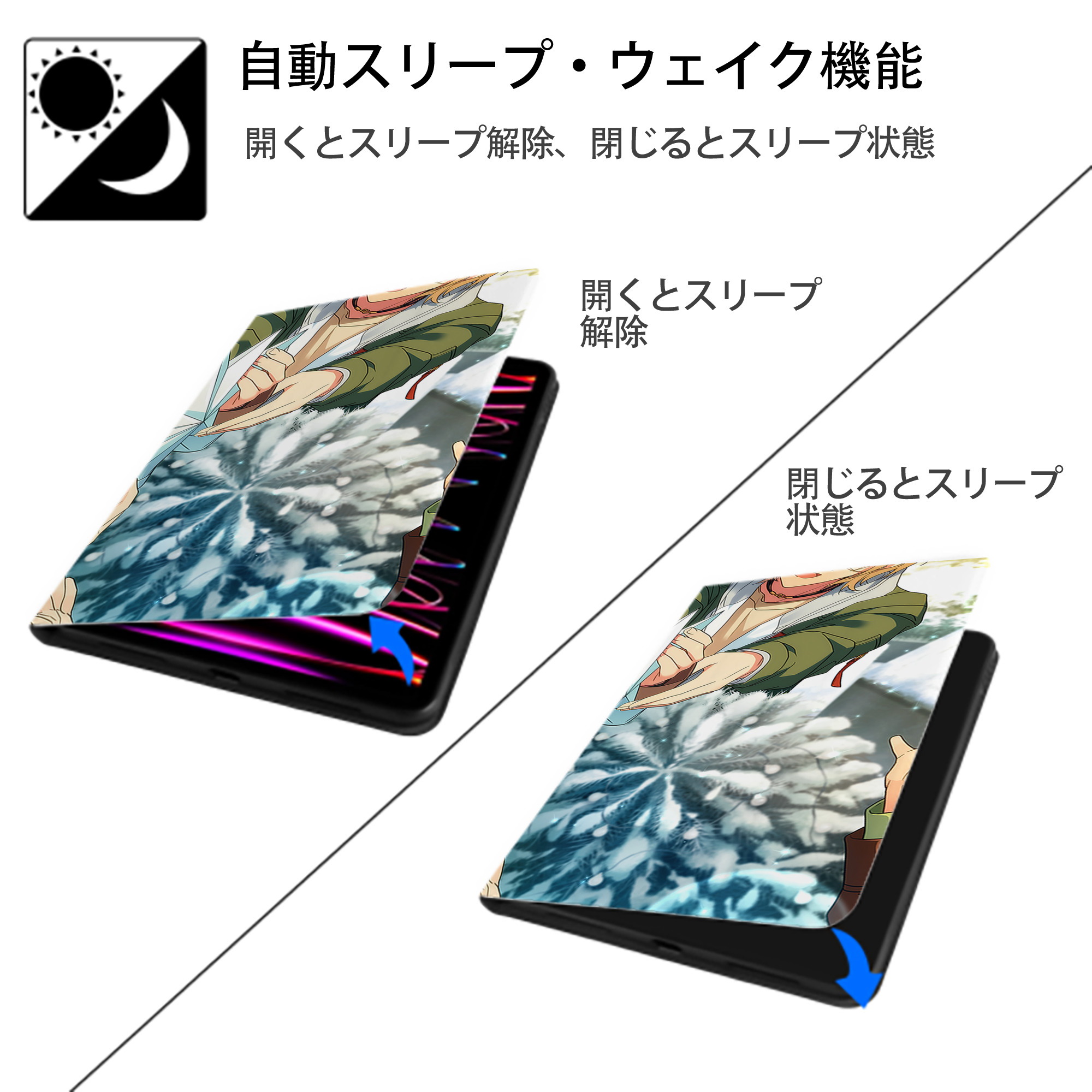 あんさんぶるスターズ! Ensemble Stars IPad ケース ブック型 PUレザー TPU 耐衝撃 軽量 薄型 ペン収納なし 全面保護 IPad 各モデル対応
