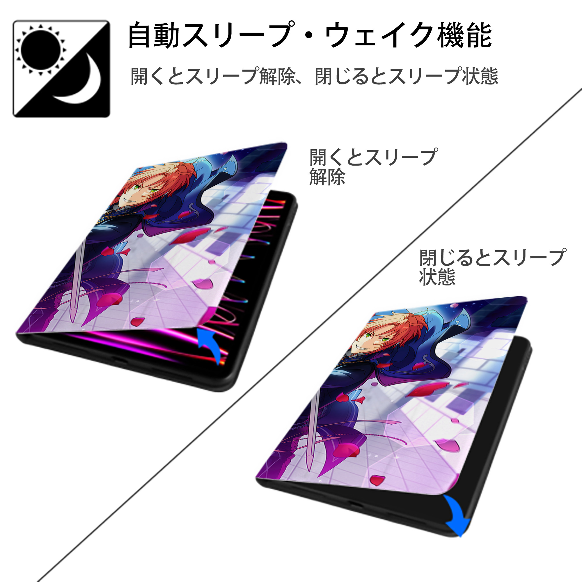 あんさんぶるスターズ! Ensemble Stars IPad ケース ブック型 PUレザー TPU 耐衝撃 軽量 薄型 ペン収納なし 全面保護 IPad 各モデル対応