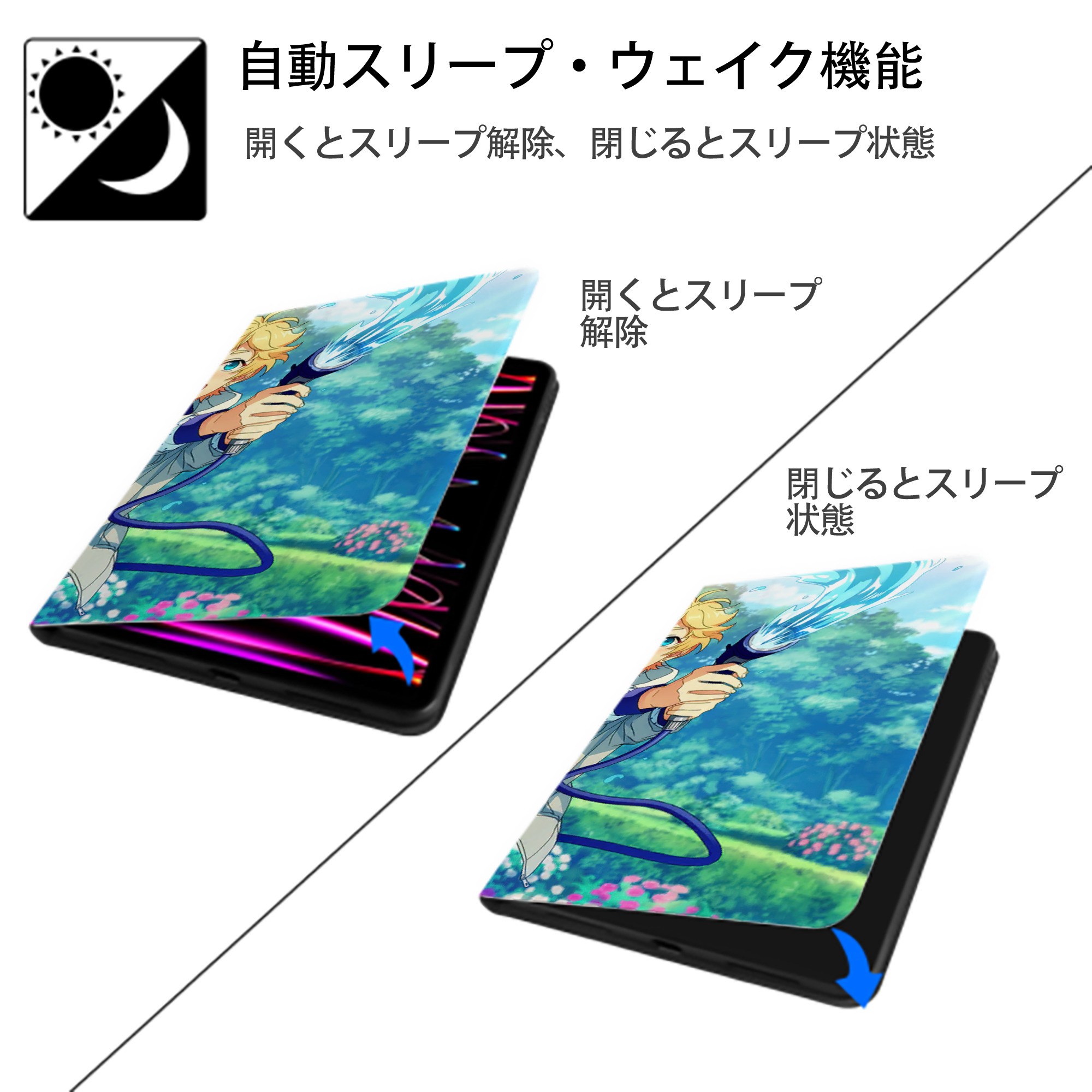あんさんぶるスターズ! Ensemble Stars IPad ケース ブック型 PUレザー TPU 耐衝撃 軽量 薄型 ペン収納なし 全面保護 IPad 各モデル対応