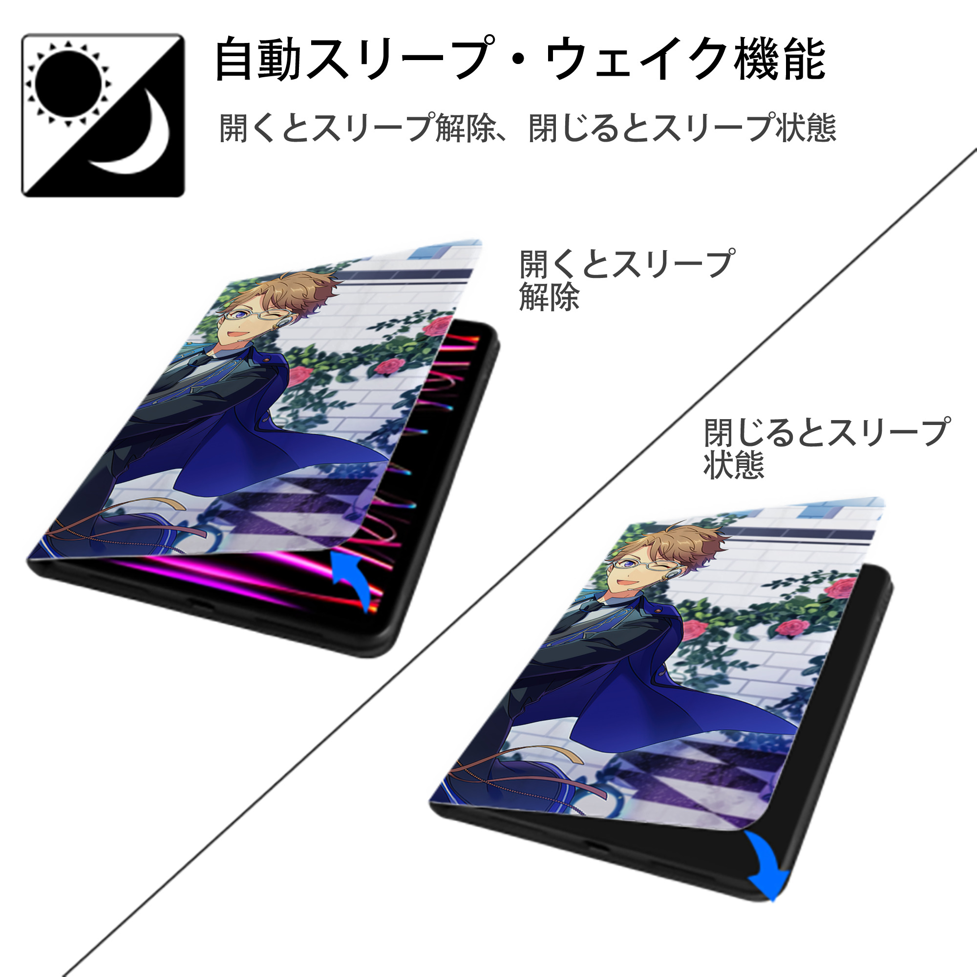 あんさんぶるスターズ! Ensemble Stars IPad ケース ブック型 PUレザー TPU 耐衝撃 軽量 薄型 ペン収納なし 全面保護 IPad 各モデル対応