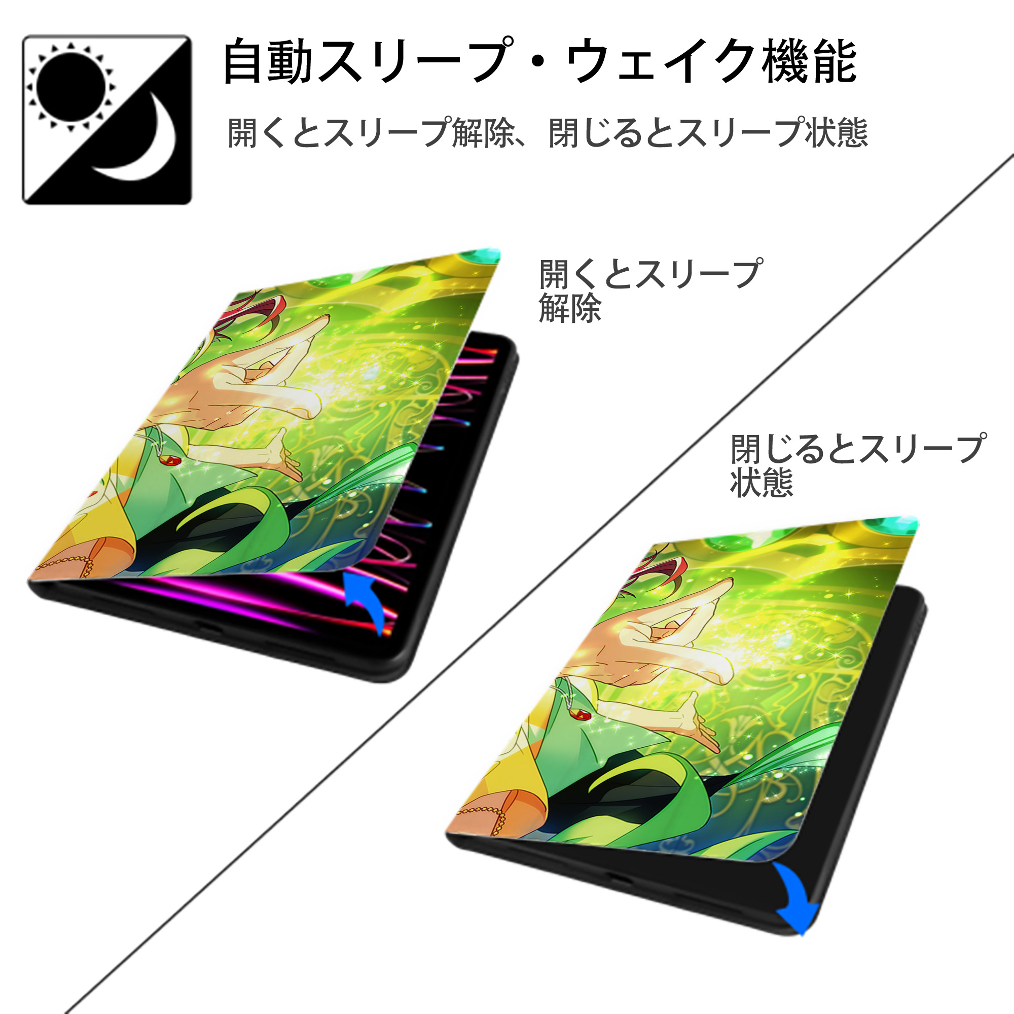 あんさんぶるスターズ! Ensemble Stars IPad ケース ブック型 PUレザー TPU 耐衝撃 軽量 薄型 ペン収納なし 全面保護 IPad 各モデル対応