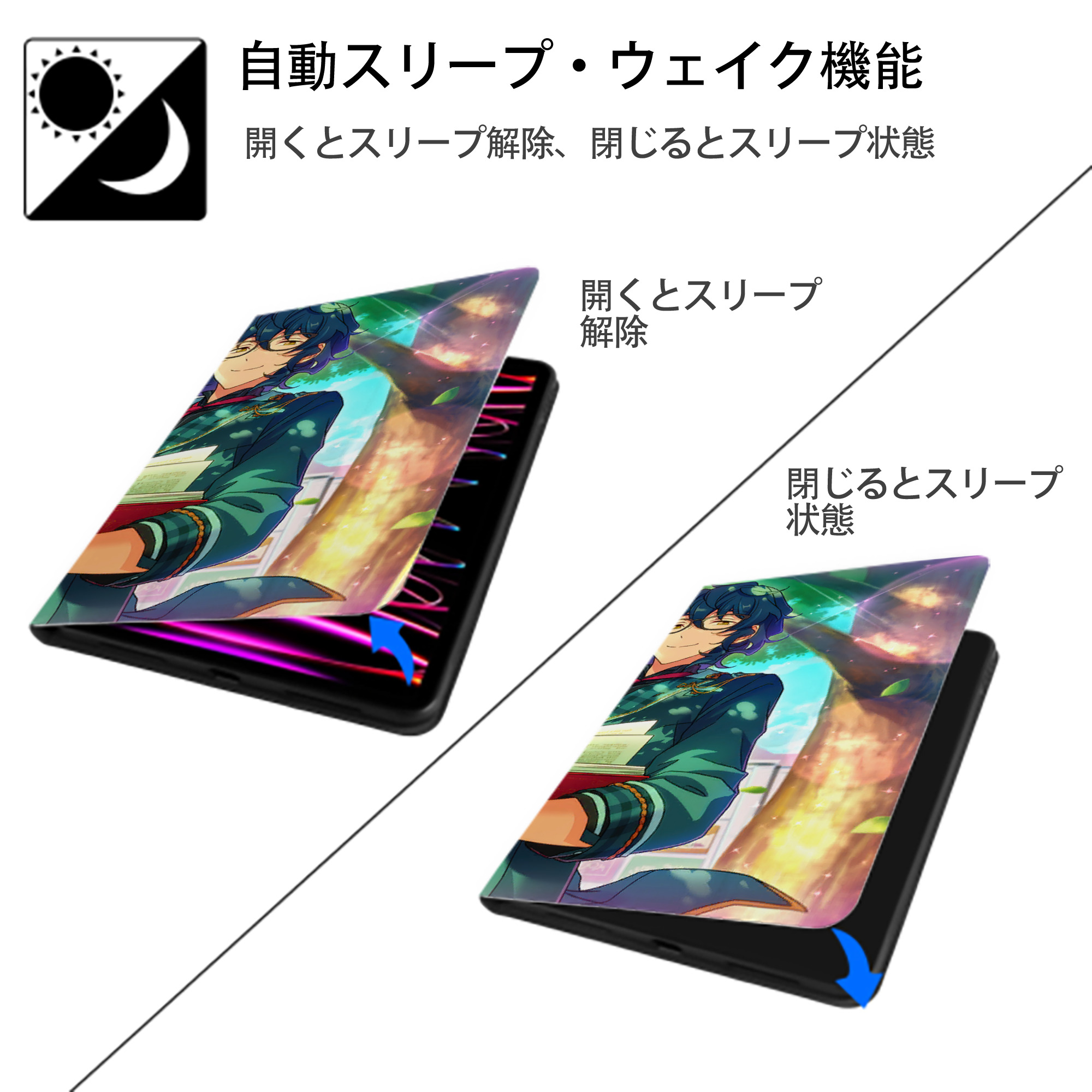 あんさんぶるスターズ! Ensemble Stars IPad ケース ブック型 PUレザー TPU 耐衝撃 軽量 薄型 ペン収納なし 全面保護 IPad 各モデル対応