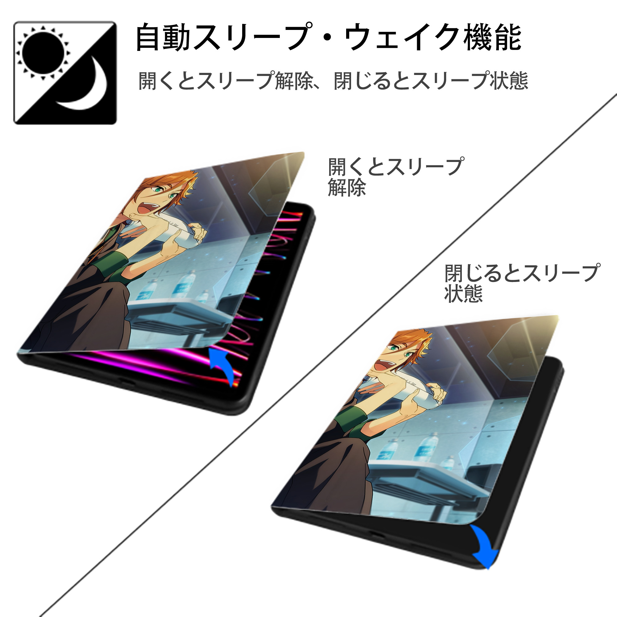 あんさんぶるスターズ! Ensemble Stars IPad ケース ブック型 PUレザー TPU 耐衝撃 軽量 薄型 ペン収納なし 全面保護 IPad 各モデル対応
