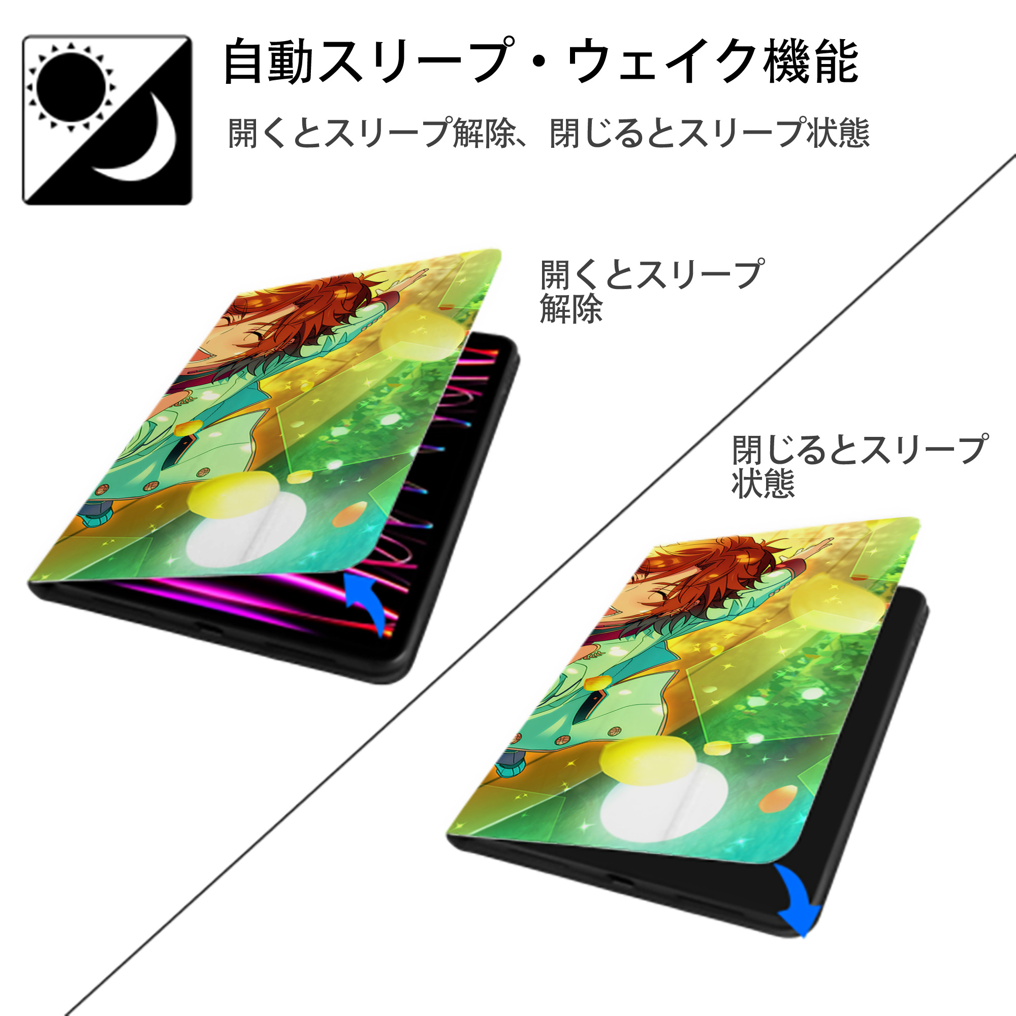 あんさんぶるスターズ! Ensemble Stars IPad ケース ブック型 PUレザー TPU 耐衝撃 軽量 薄型 ペン収納なし 全面保護 IPad 各モデル対応