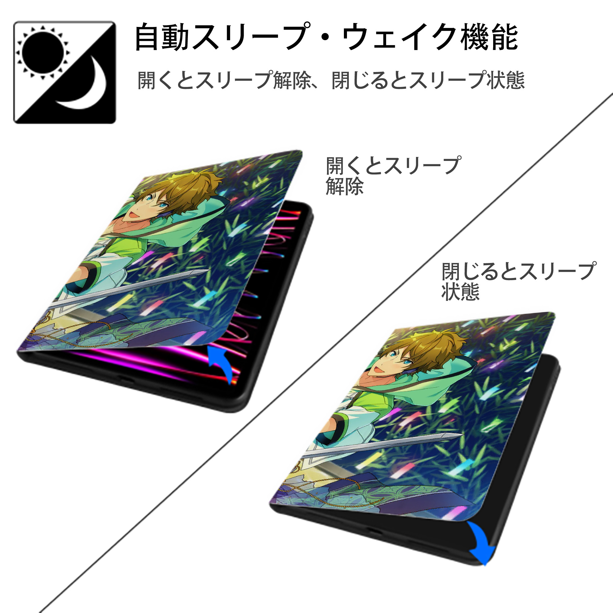あんさんぶるスターズ! Ensemble Stars IPad ケース ブック型 PUレザー TPU 耐衝撃 軽量 薄型 ペン収納なし 全面保護 IPad 各モデル対応