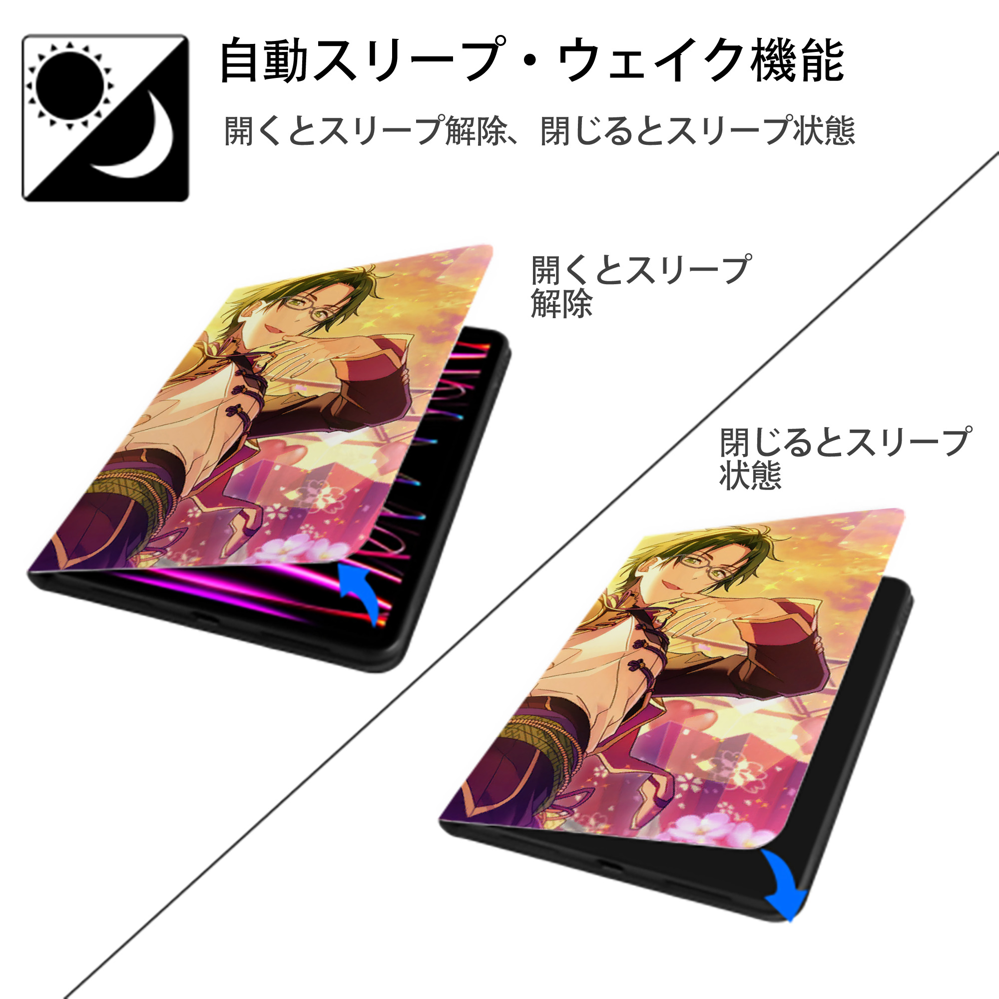 あんさんぶるスターズ! Ensemble Stars IPad ケース ブック型 PUレザー TPU 耐衝撃 軽量 薄型 ペン収納なし 全面保護 IPad 各モデル対応