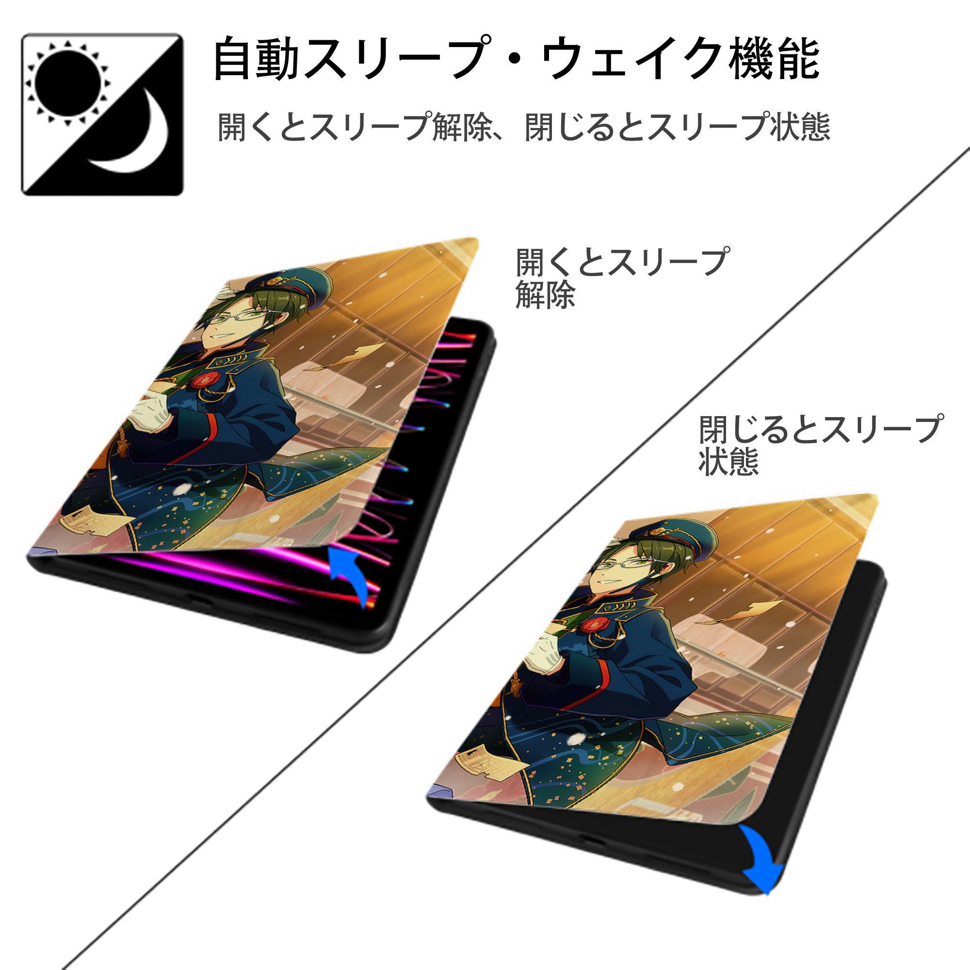 あんさんぶるスターズ! Ensemble Stars IPad ケース ブック型 PUレザー TPU 耐衝撃 軽量 薄型 ペン収納なし 全面保護 IPad 各モデル対応
