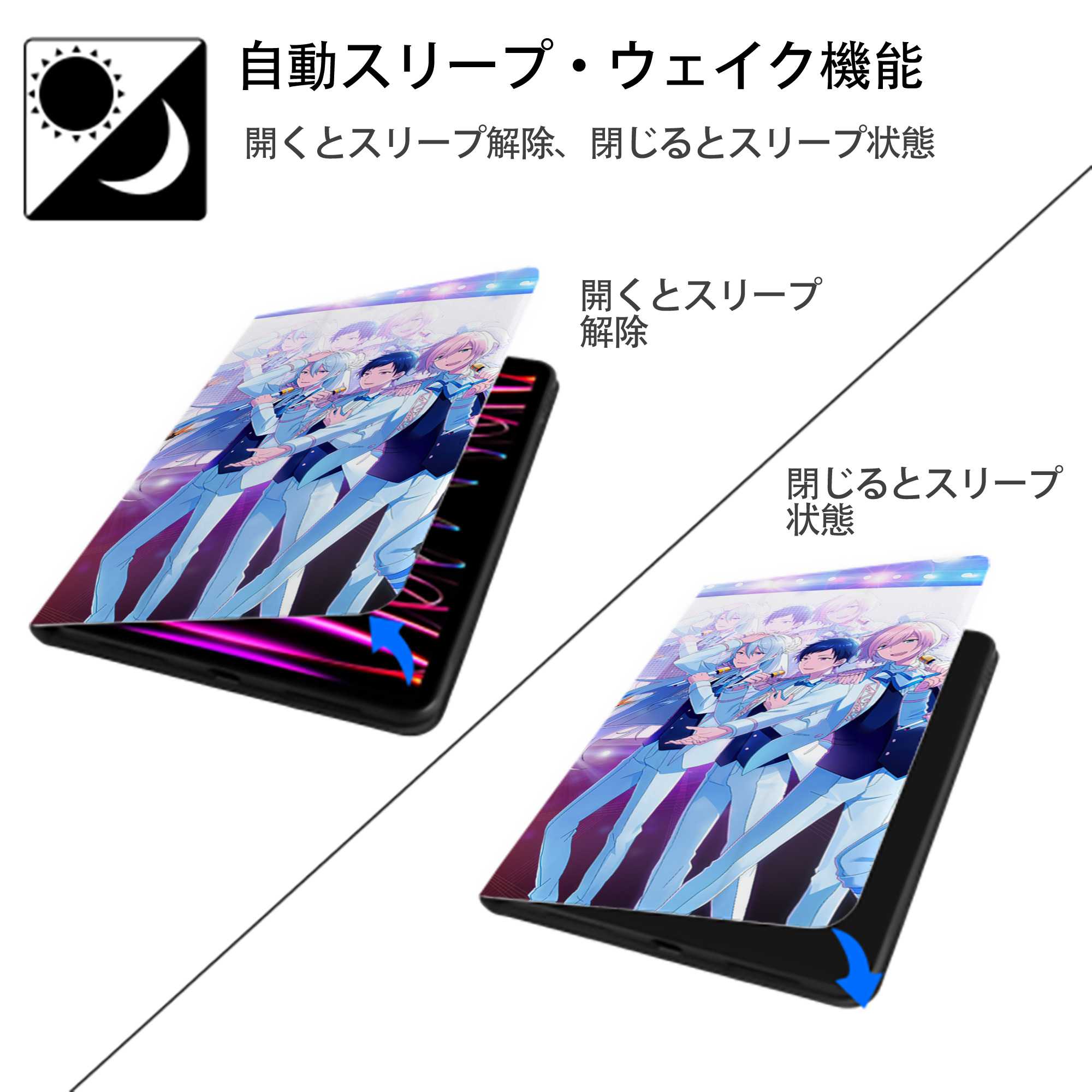 あんさんぶるスターズ! Ensemble Stars IPad ケース ブック型 PUレザー TPU 耐衝撃 軽量 薄型 ペン収納なし 全面保護 IPad 各モデル対応