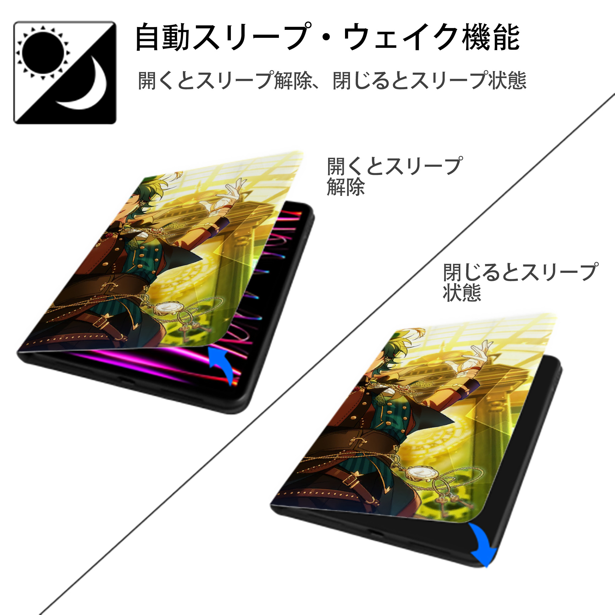 あんさんぶるスターズ! Ensemble Stars IPad ケース ブック型 PUレザー TPU 耐衝撃 軽量 薄型 ペン収納なし 全面保護 IPad 各モデル対応