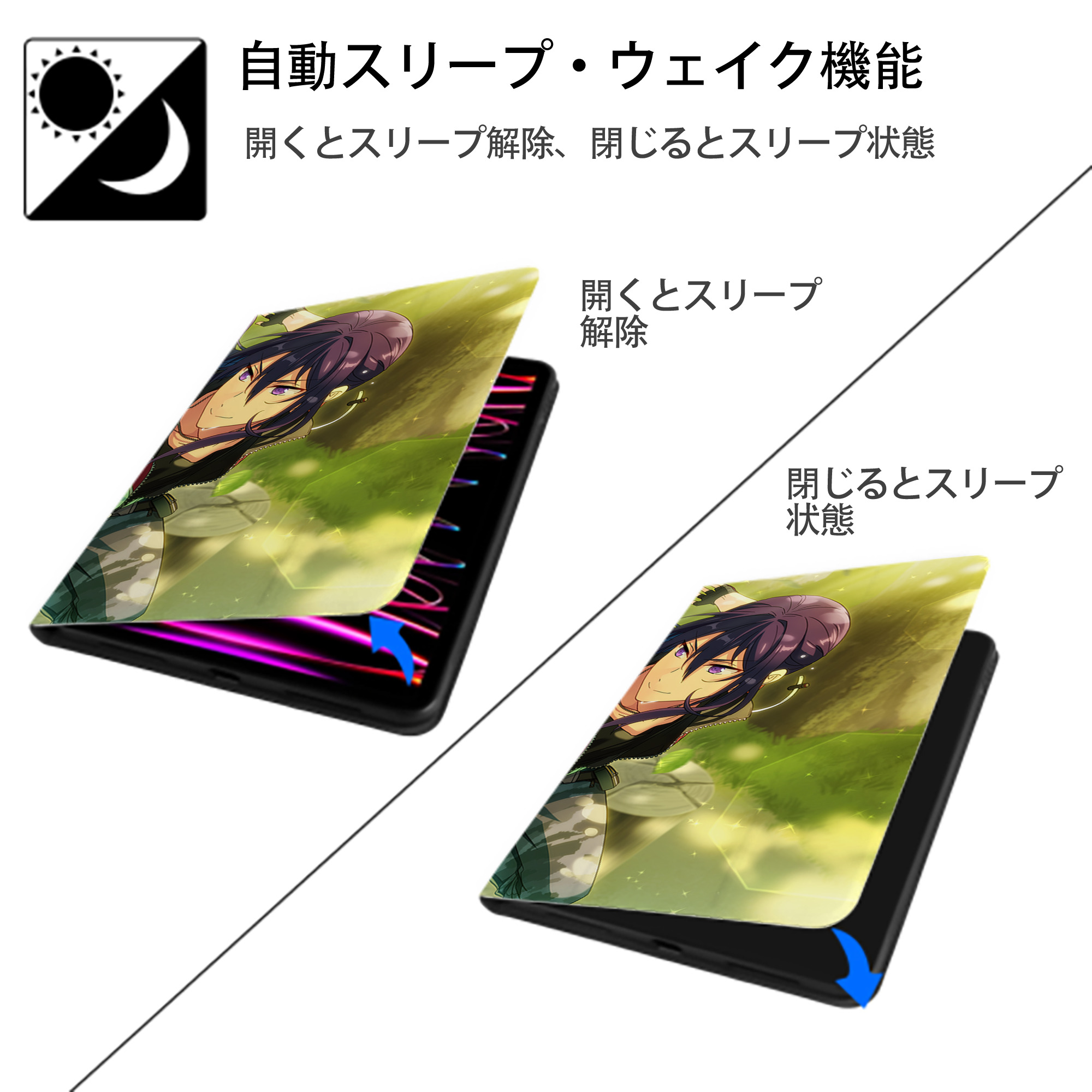 あんさんぶるスターズ! Ensemble Stars IPad ケース ブック型 PUレザー TPU 耐衝撃 軽量 薄型 ペン収納なし 全面保護 IPad 各モデル対応
