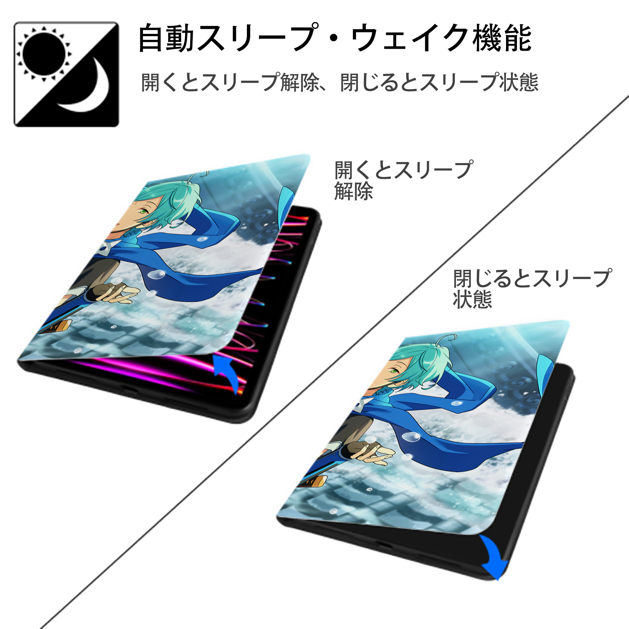 あんさんぶるスターズ! Ensemble Stars IPad ケース ブック型 PUレザー TPU 耐衝撃 軽量 薄型 ペン収納なし 全面保護 IPad 各モデル対応