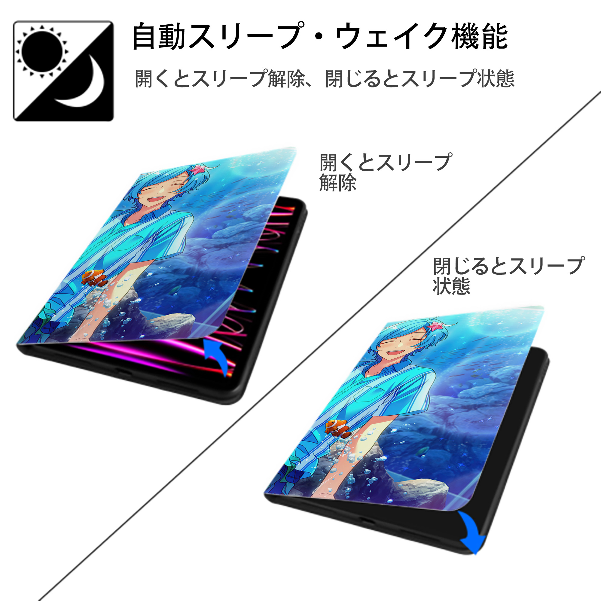 あんさんぶるスターズ! Ensemble Stars IPad ケース ブック型 PUレザー TPU 耐衝撃 軽量 薄型 ペン収納なし 全面保護 IPad 各モデル対応