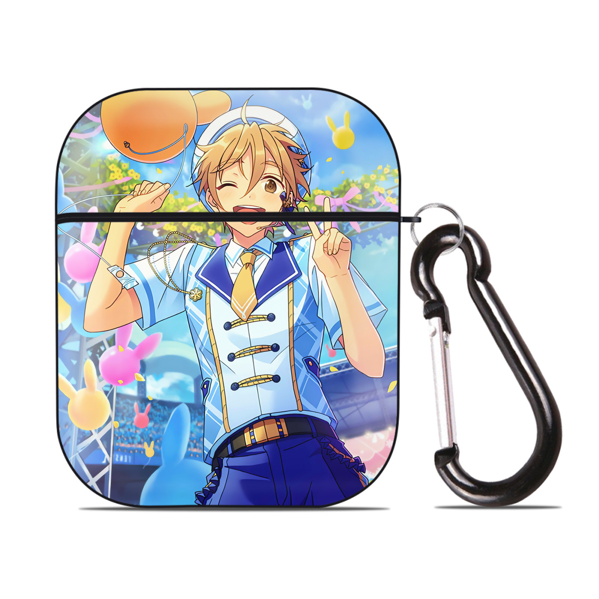 （画像用） あんさんぶるスターズ! Ensemble Stars AirPods 第2世代保護ケース ハードシェル ブラック 耐衝撃・防指紋・カラビナ付き