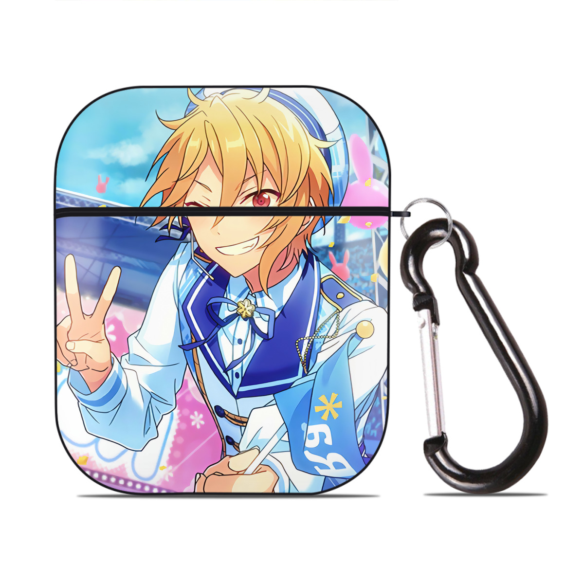 （画像用） あんさんぶるスターズ! Ensemble Stars AirPods 第2世代保護ケース ハードシェル ブラック 耐衝撃・防指紋・カラビナ付き