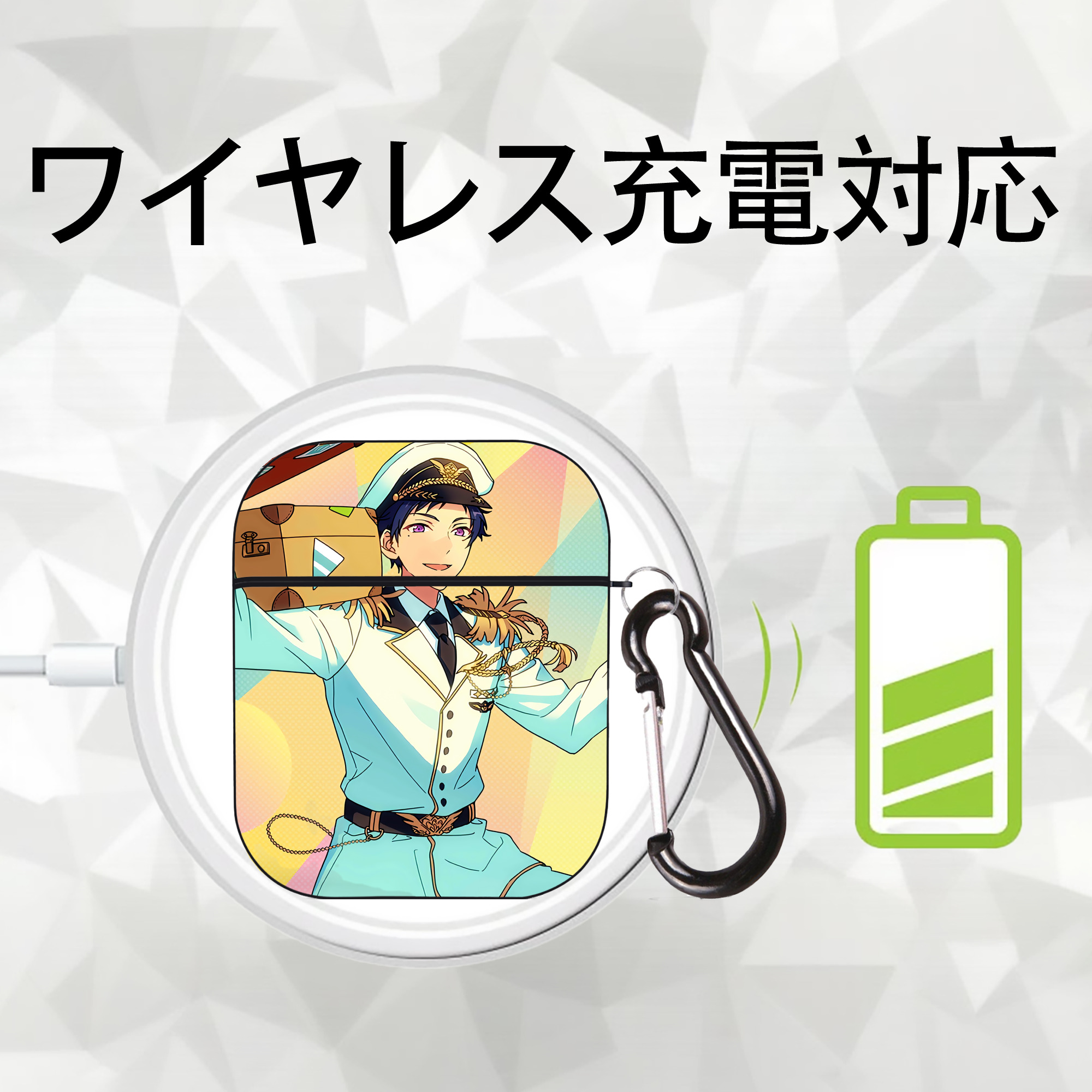 あんさんぶるスターズ! Ensemble Stars AirPods 第2世代保護ケース ハードシェル ブラック 耐衝撃・防指紋・カラビナ付き