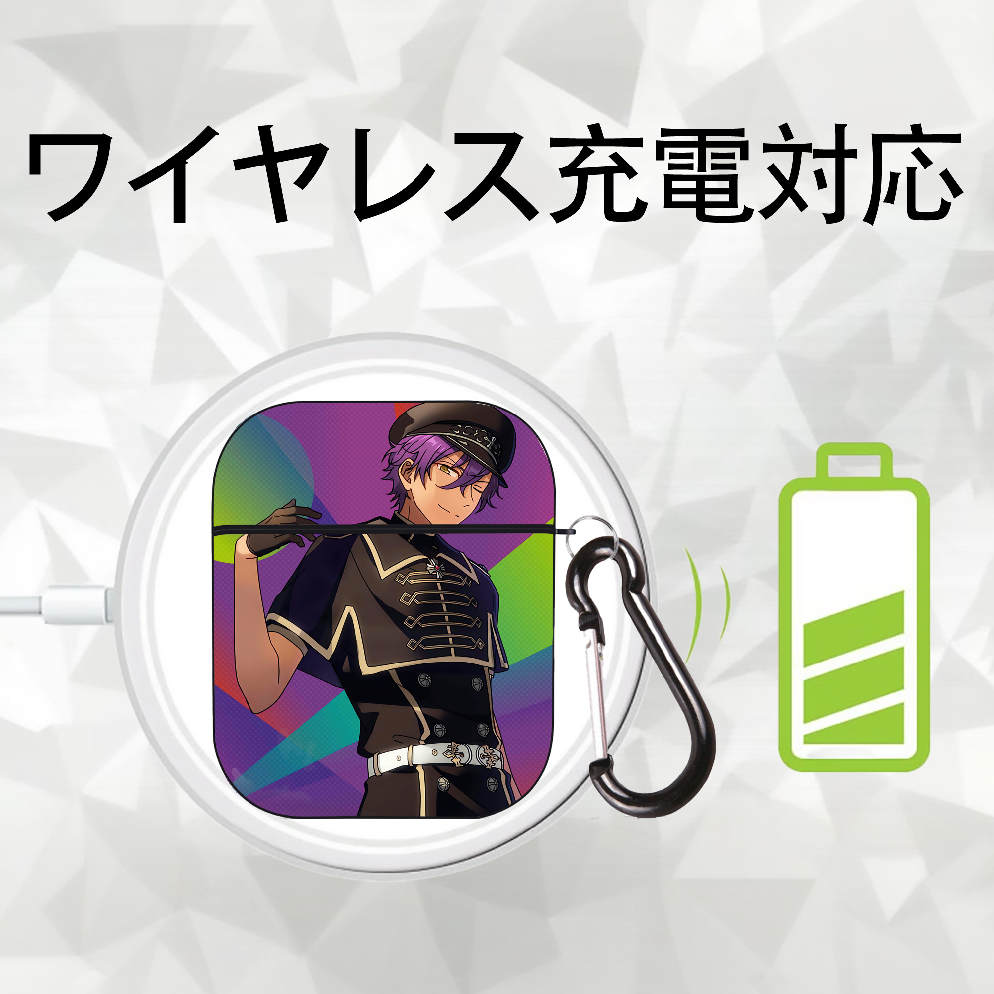 あんさんぶるスターズ! Ensemble Stars AirPods 第2世代保護ケース ハードシェル ブラック 耐衝撃・防指紋・カラビナ付き
